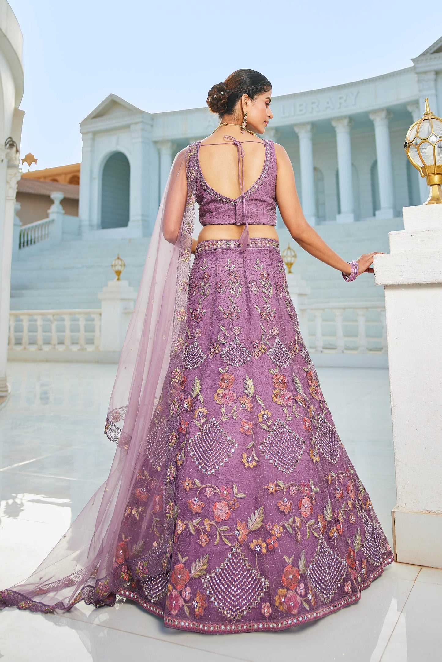 Purple net with Coding & Zarkan embroidery Lehenga choli & Dupatta
