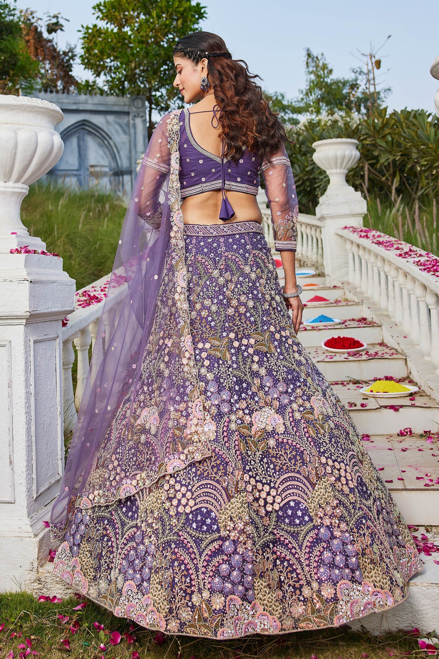 Purple net with Coding & Zarkan embroidery Lehenga choli & Dupatta