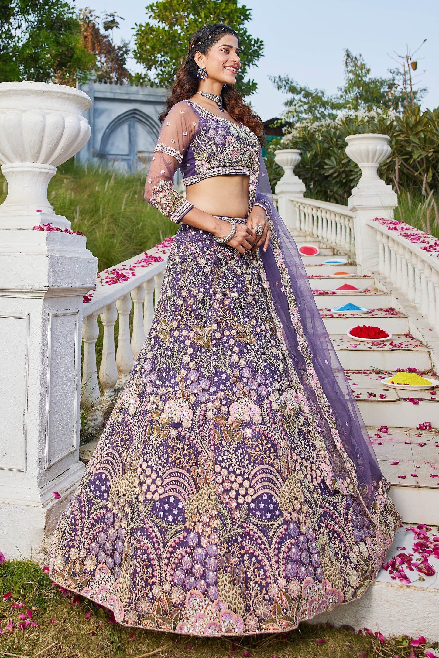 Purple net with Coding & Zarkan embroidery Lehenga choli & Dupatta