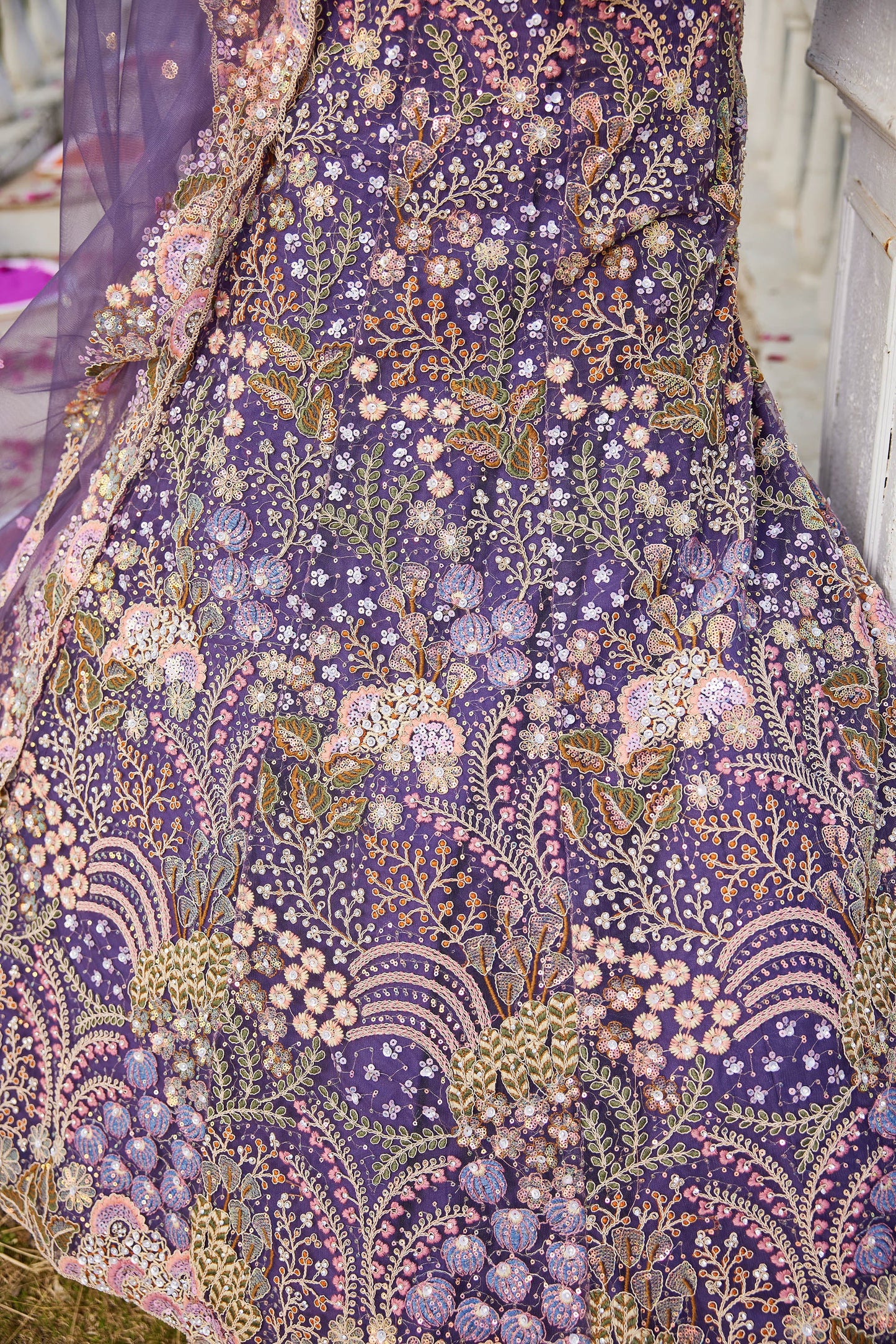 Purple net with Coding & Zarkan embroidery Lehenga choli & Dupatta