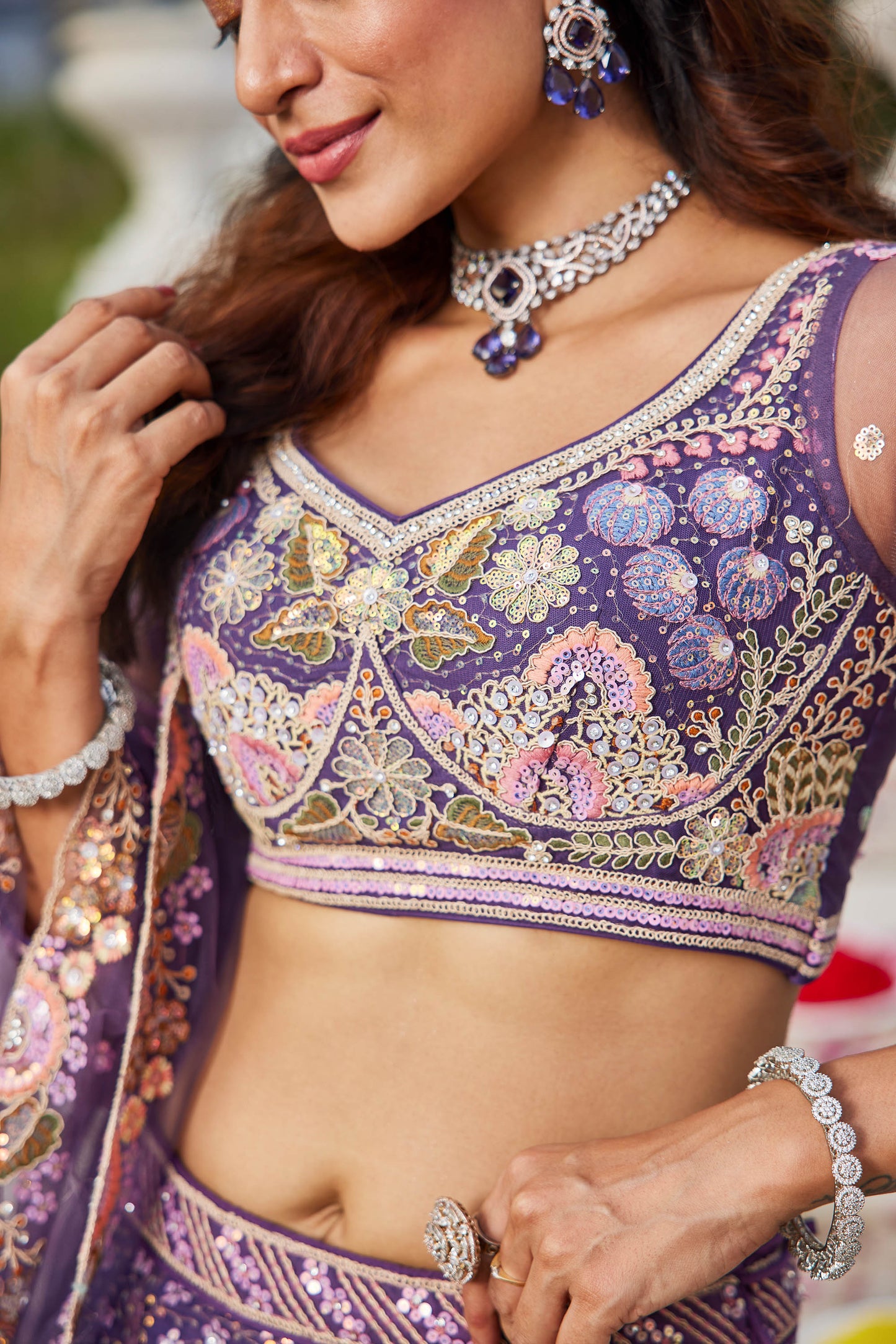 Purple net with Coding & Zarkan embroidery Lehenga choli & Dupatta