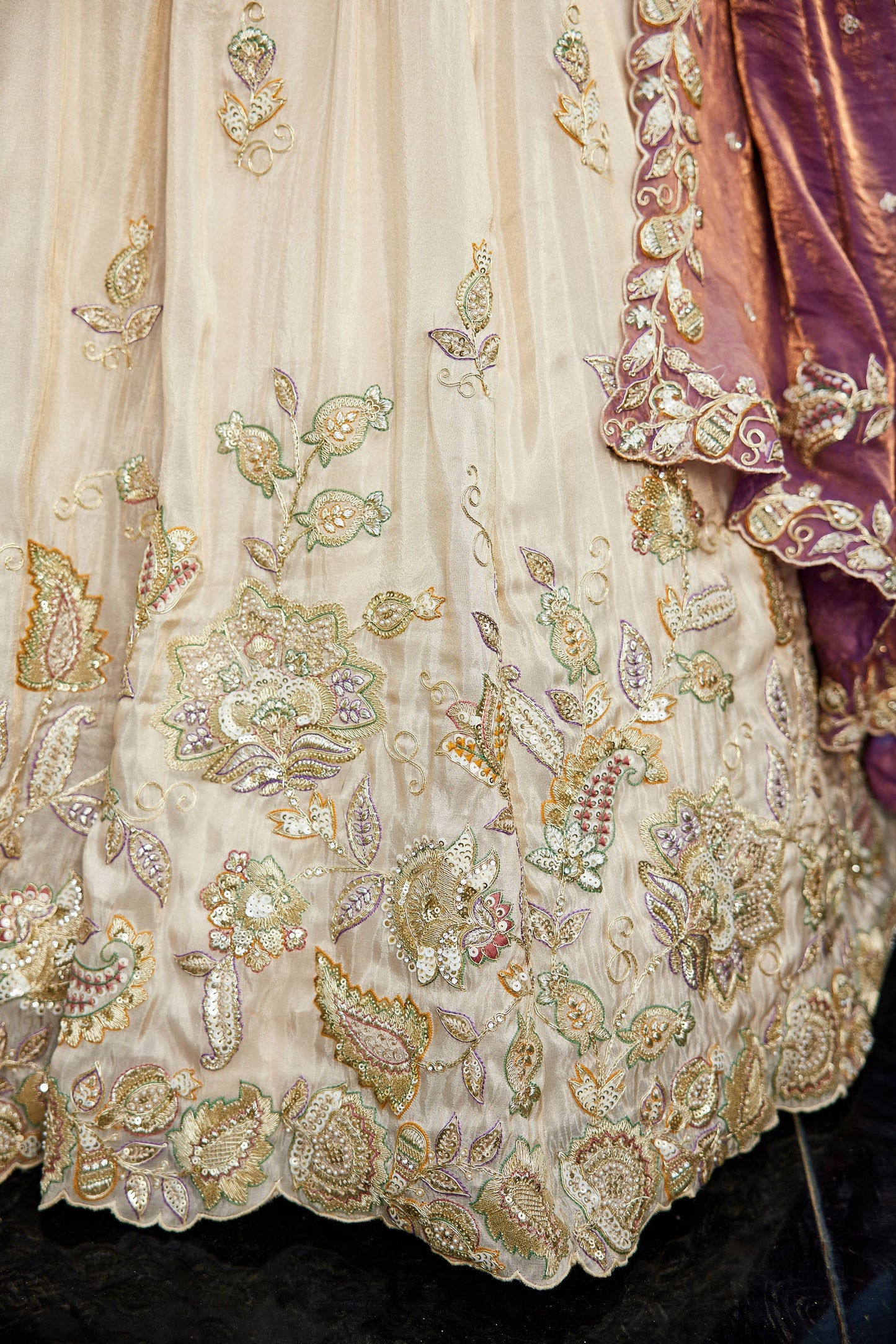 Purple colour tissue Fabric with Sequins & Thread embroidery Lehenga choli & Dupatta