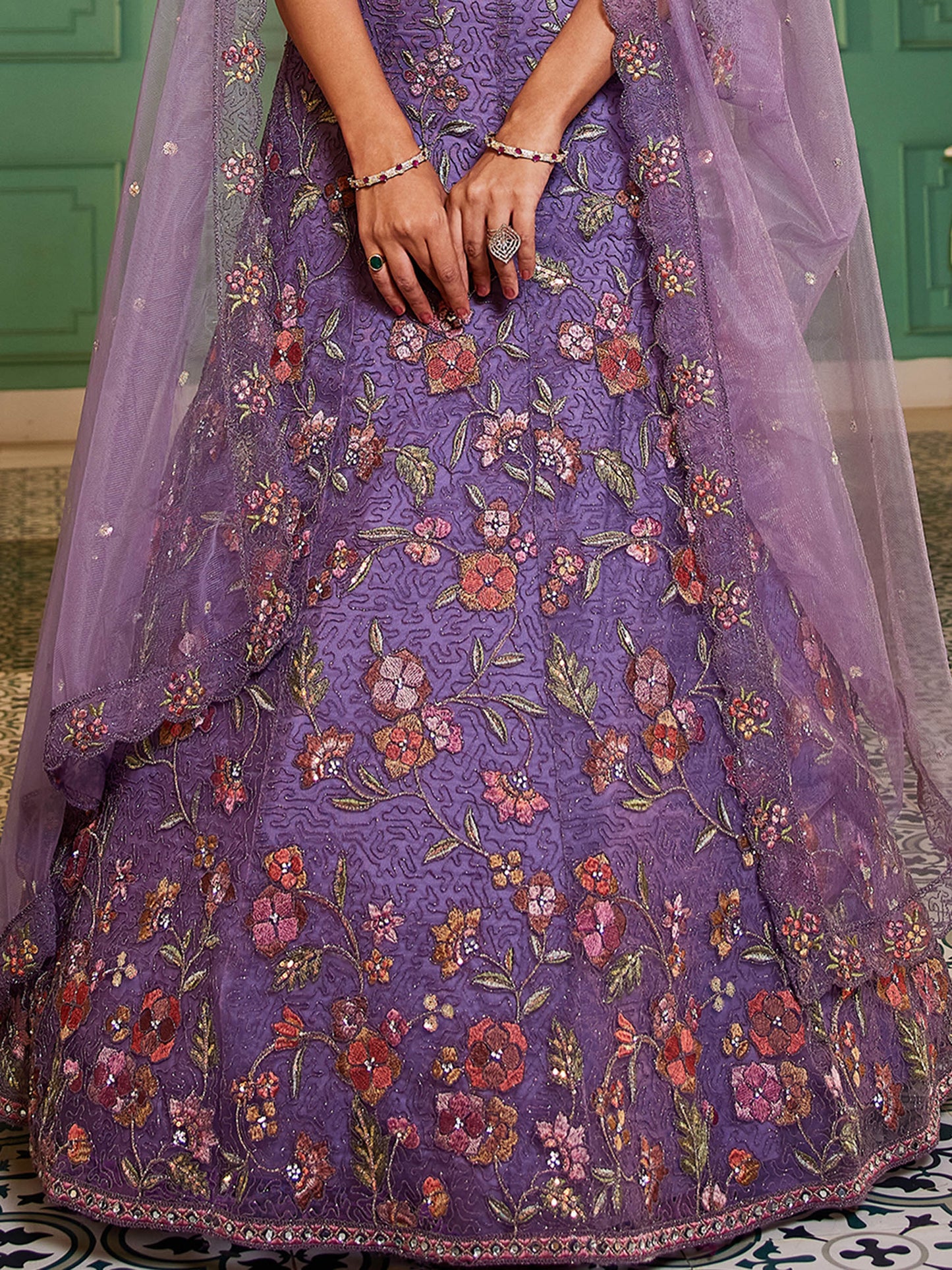 Purple net with Coding & Zarkan embroidery Lehenga choli & Dupatta