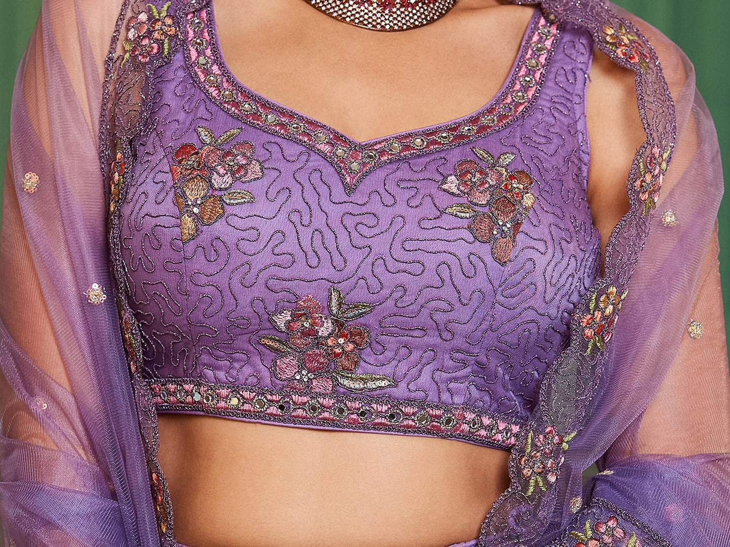 Purple net with Coding & Zarkan embroidery Lehenga choli & Dupatta