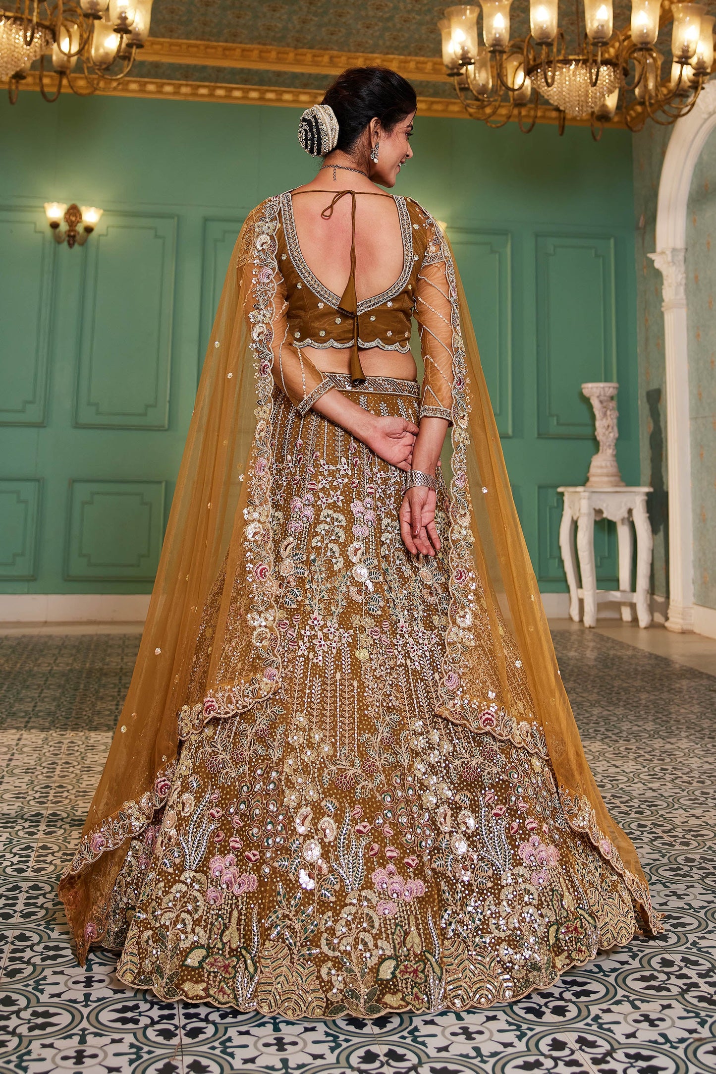 Mustard net and Coding & Zarkan embroidery Lehenga choli & Dupatta
