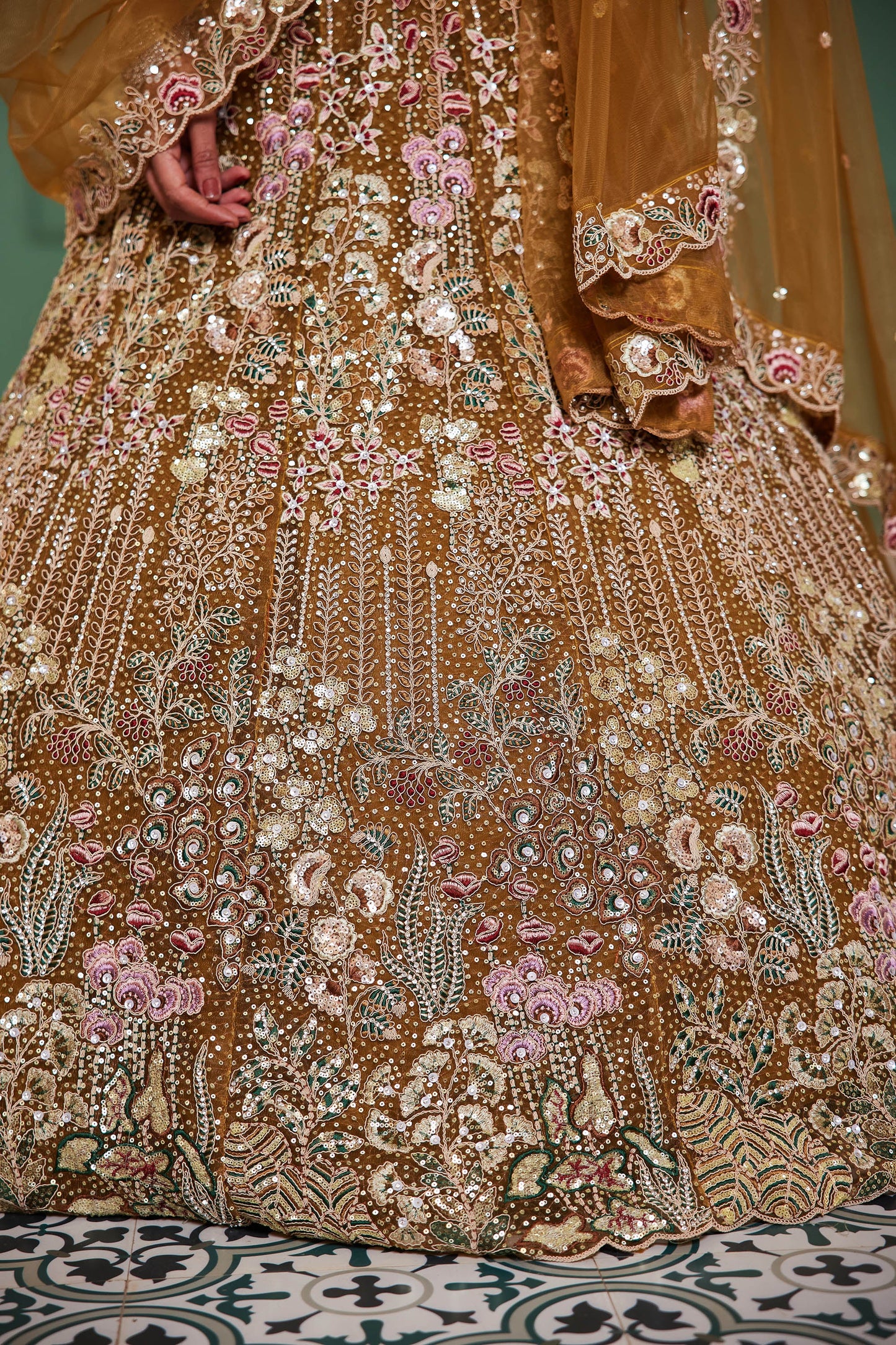 Mustard net and Coding & Zarkan embroidery Lehenga choli & Dupatta