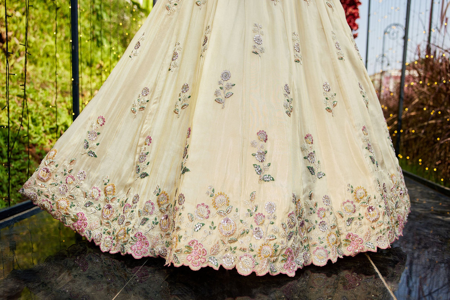 Green colour tissue Fabric with Sequins & Thread embroidery Lehenga choli & Dupatta