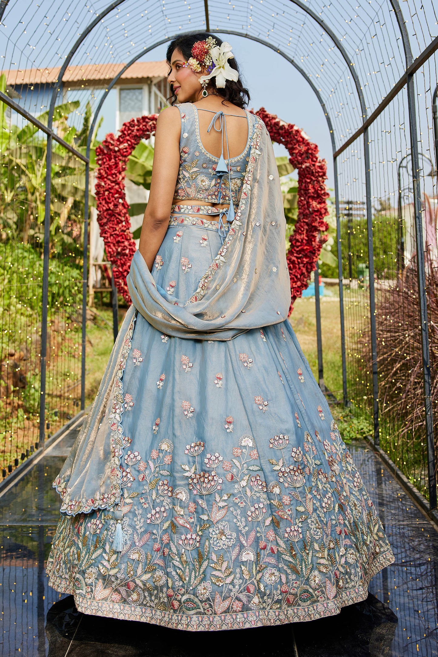Blue colour Tissue Fabric with Sequinse & Thread embroidery Lehenga choli & Dupatta