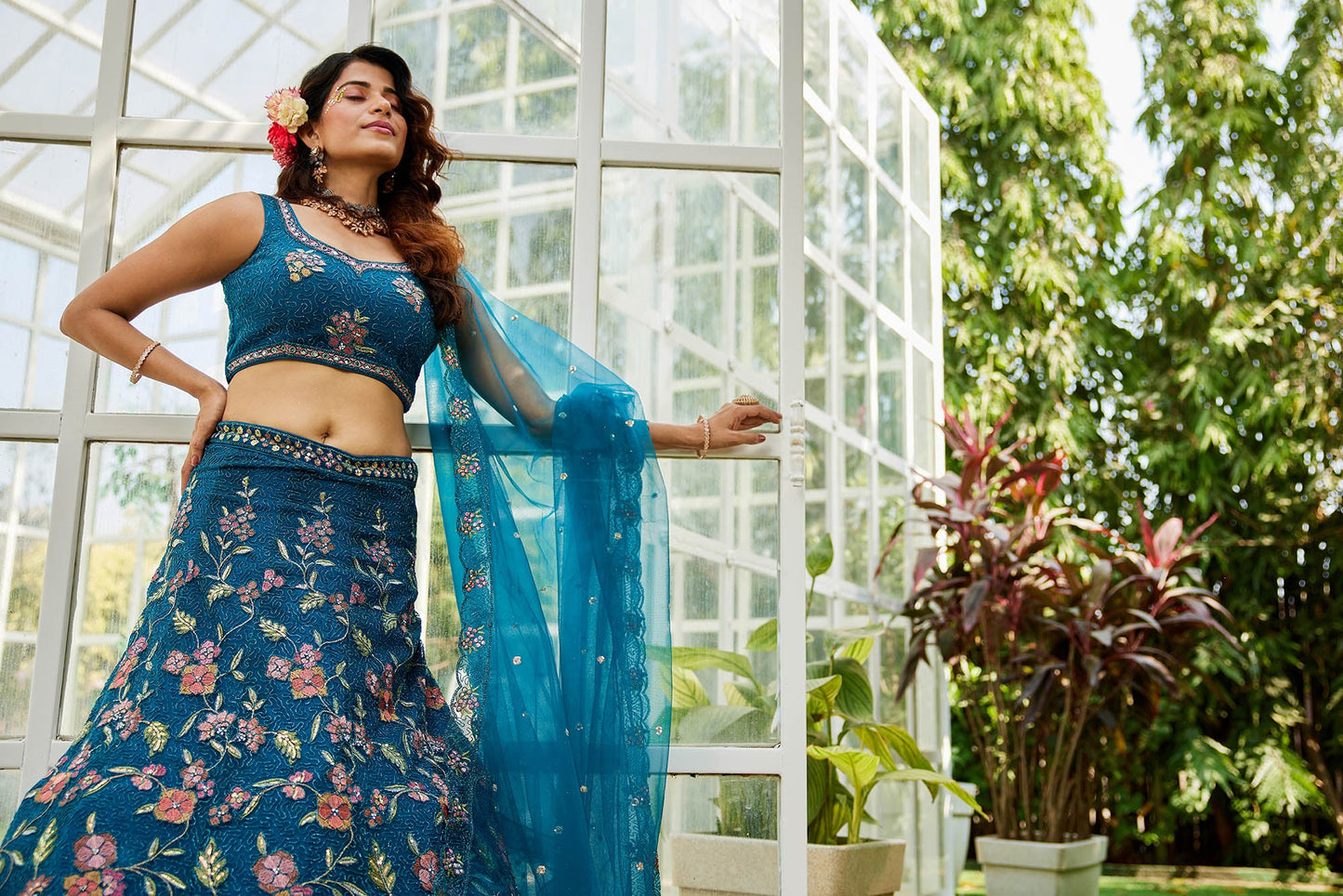 Navy blue net with Coding & Zarkan embroidery Lehenga choli & Dupatta