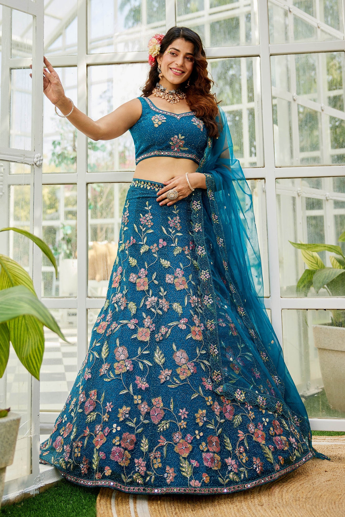 Navy blue net with Coding & Zarkan embroidery Lehenga choli & Dupatta