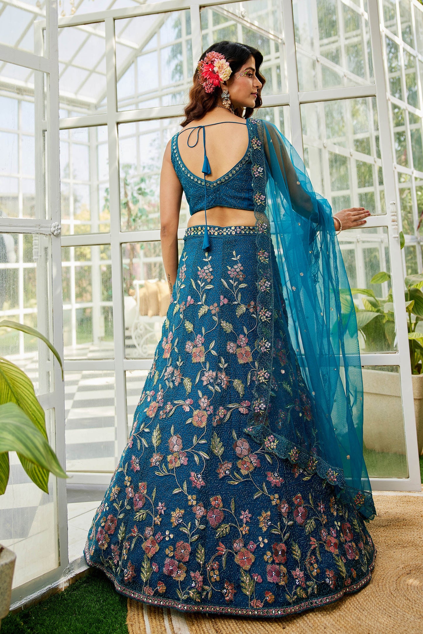 Navy blue net with Coding & Zarkan embroidery Lehenga choli & Dupatta