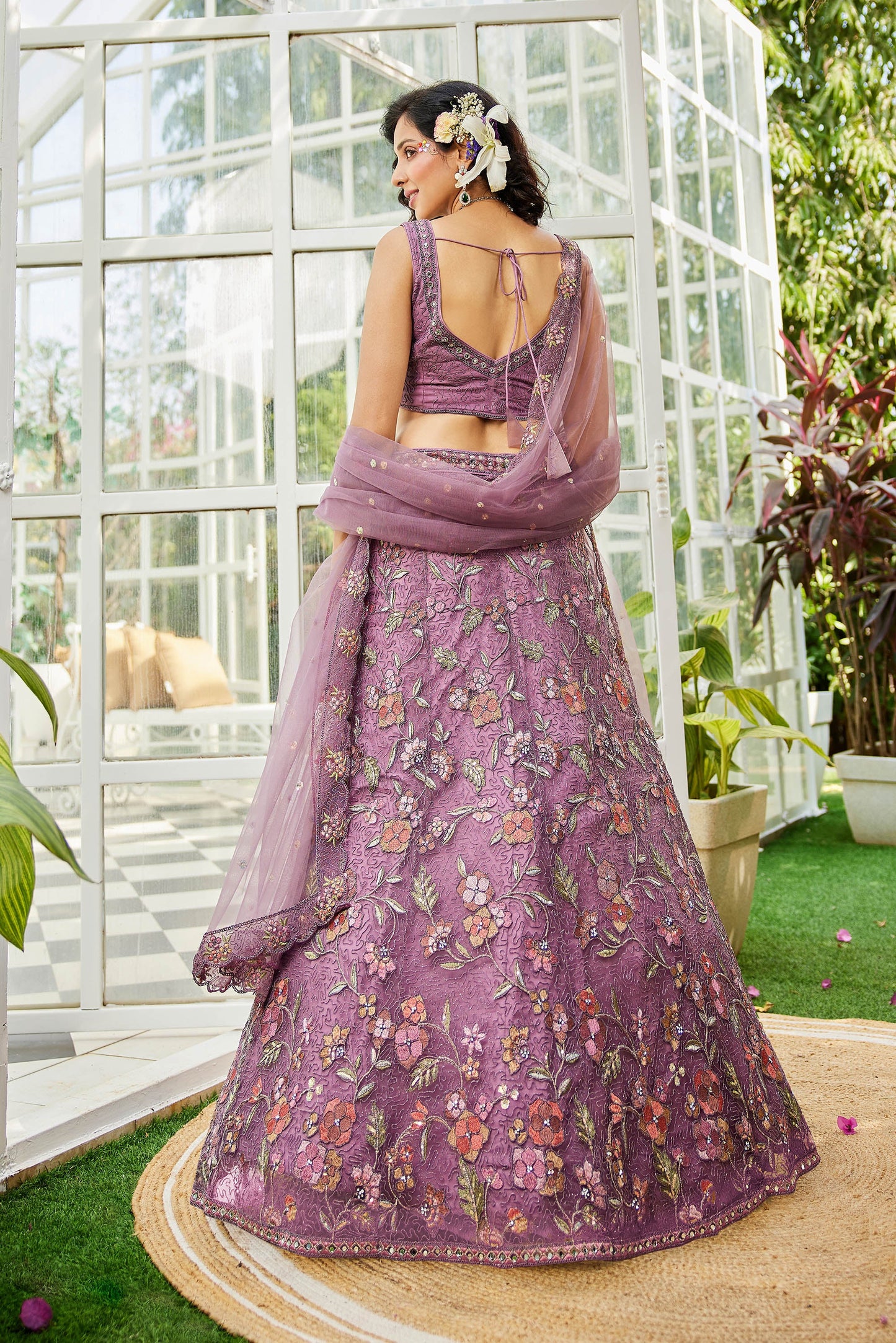 Lavender net with Coding & Zarkan embroidery Lehenga choli & Dupatta