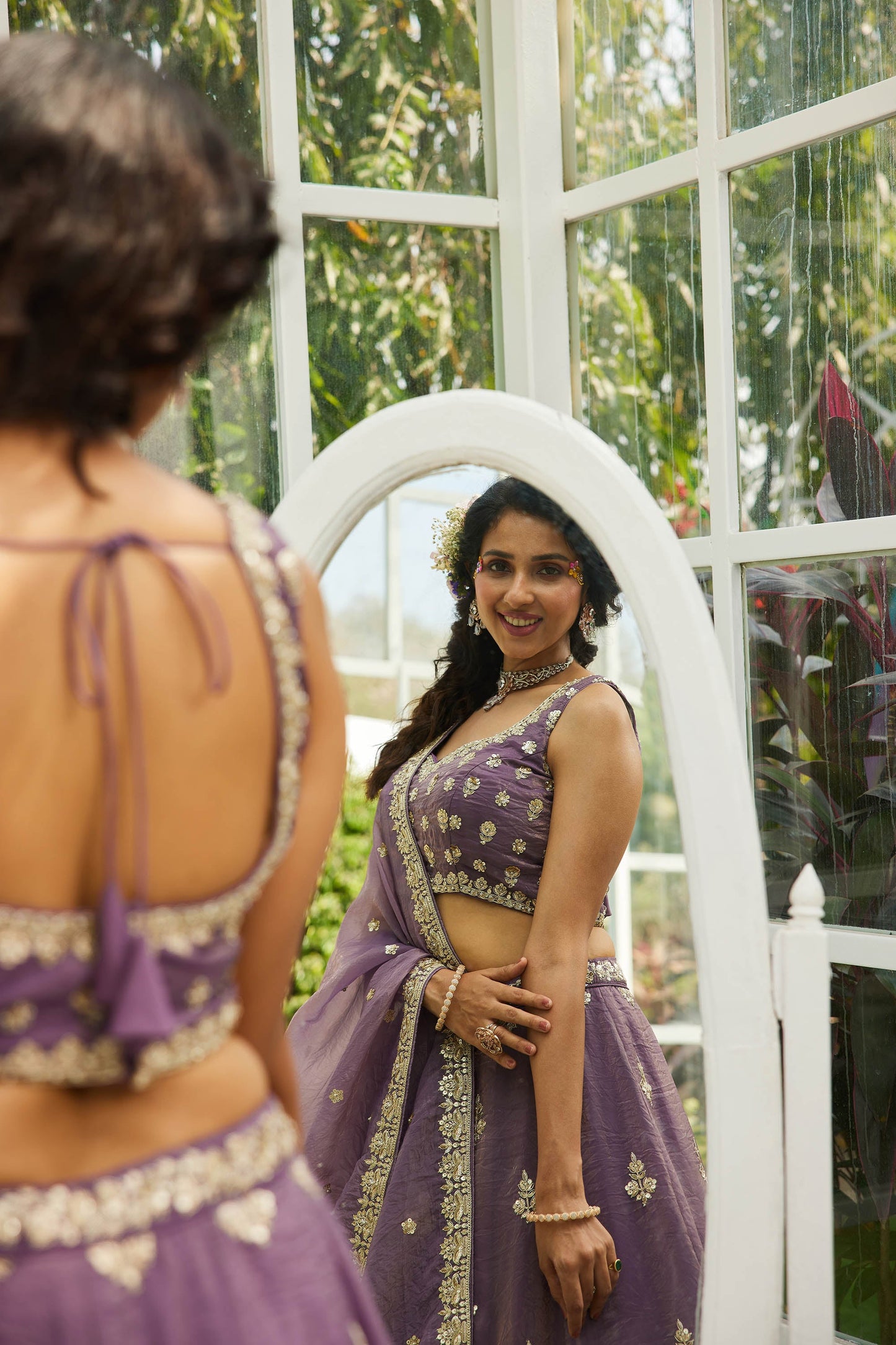 Purple colour Orange with Sequinse & Moti embroidery Lehenga choli & Dupatta