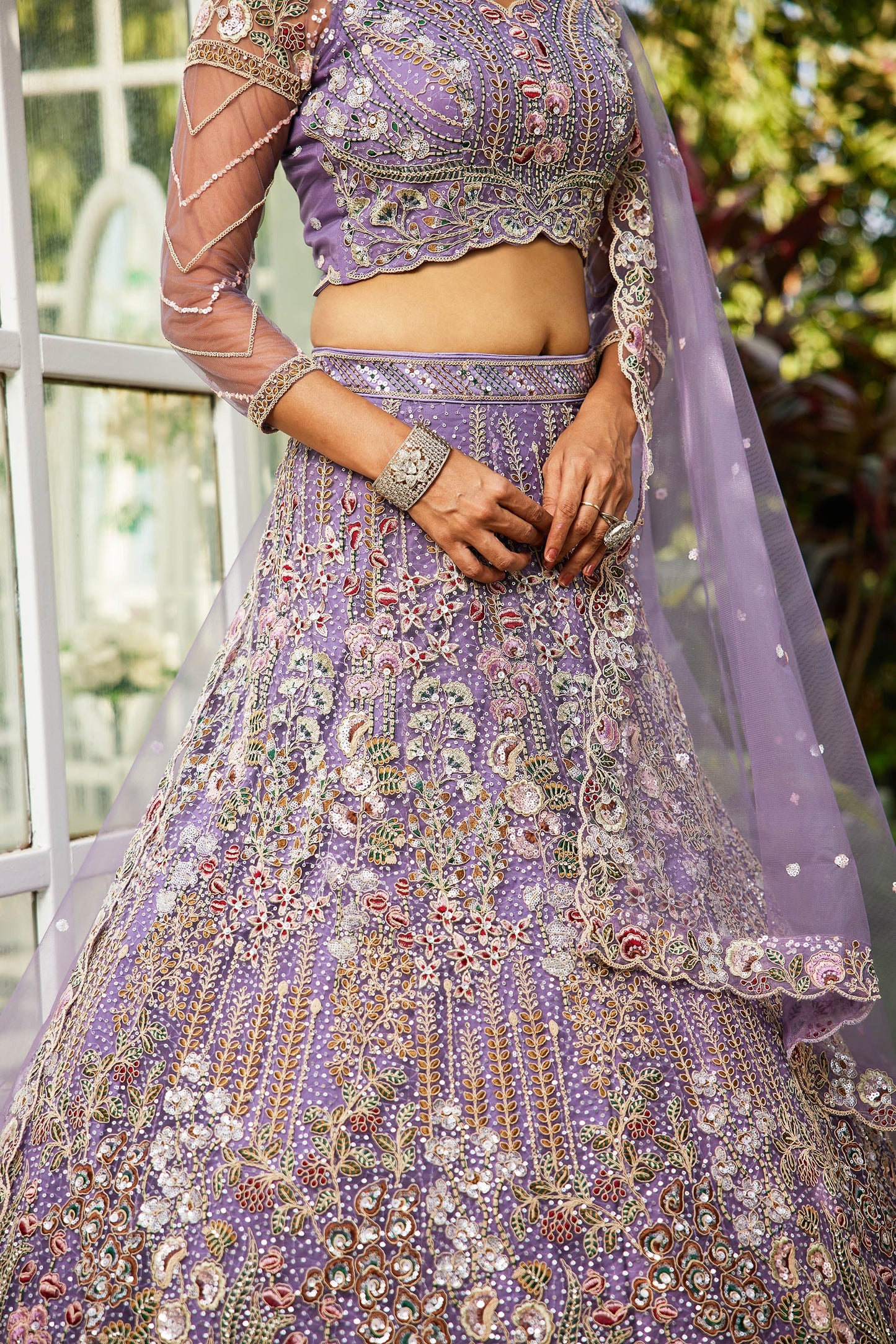 Mauve net and Coding & Zarkan embroidery Lehenga choli & Dupatta