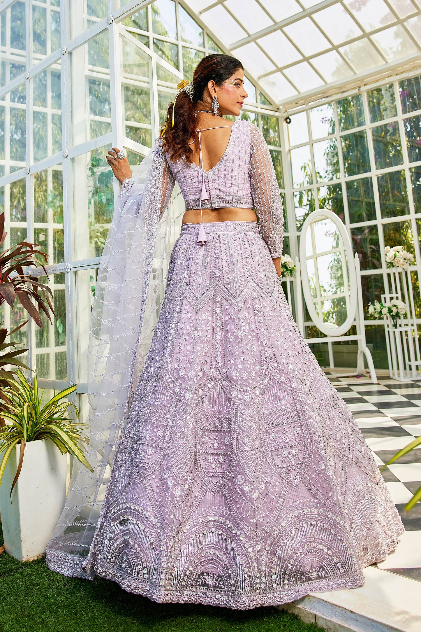 Lavender net with Beads & Zarkan embroidery Lehenga choli & Dupatta