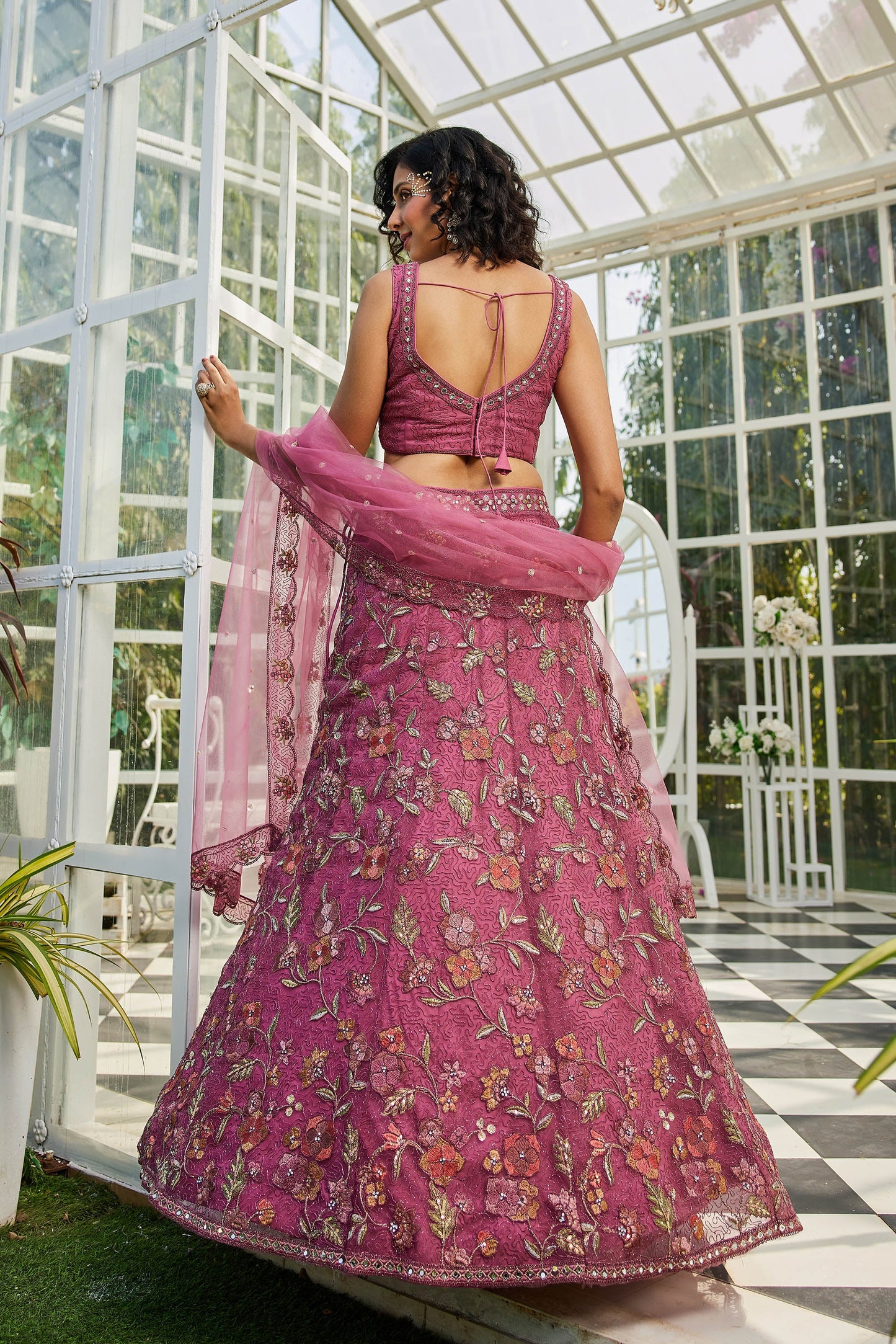 Pink net with Coding & Zarkan embroidery Lehenga choli & Dupatta