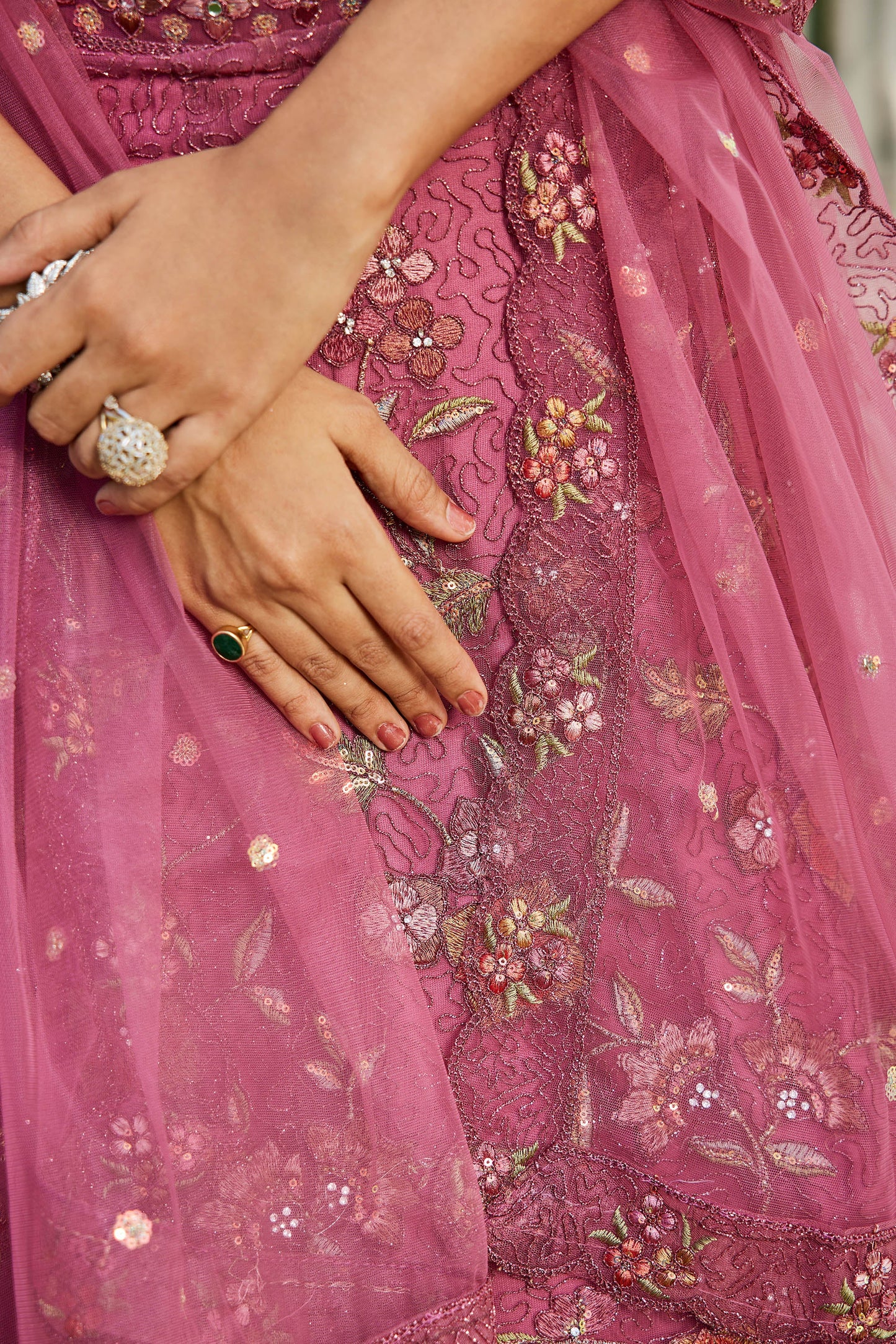 Pink net with Coding & Zarkan embroidery Lehenga choli & Dupatta