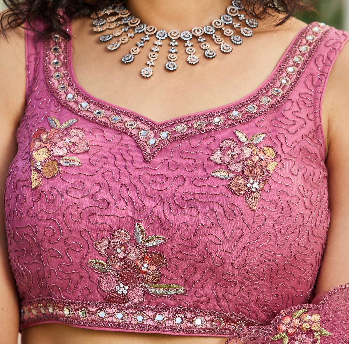 Pink net with Coding & Zarkan embroidery Lehenga choli & Dupatta