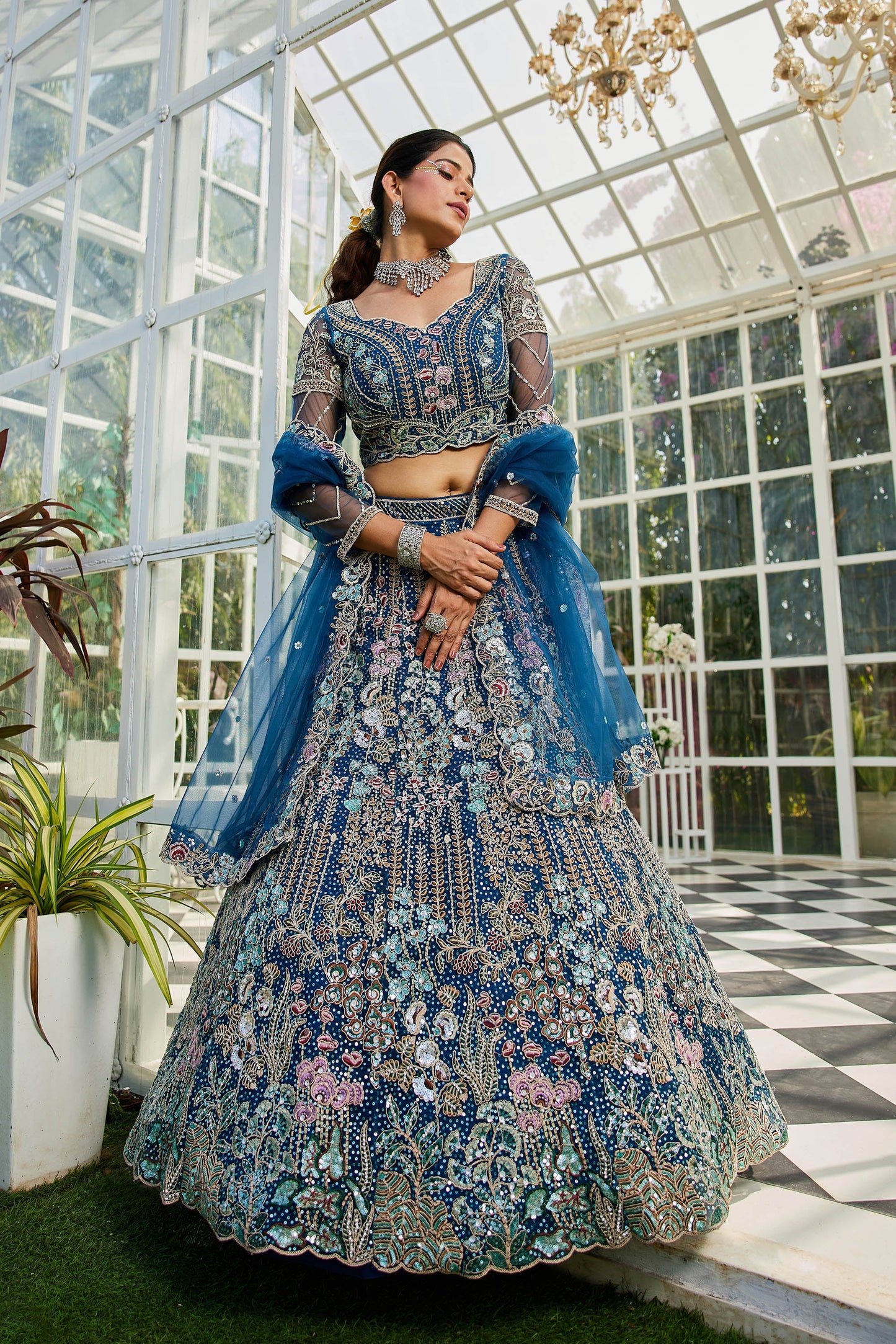 NavyBlue net and Coding & Zarkan embroidery Lehenga choli & Dupatta