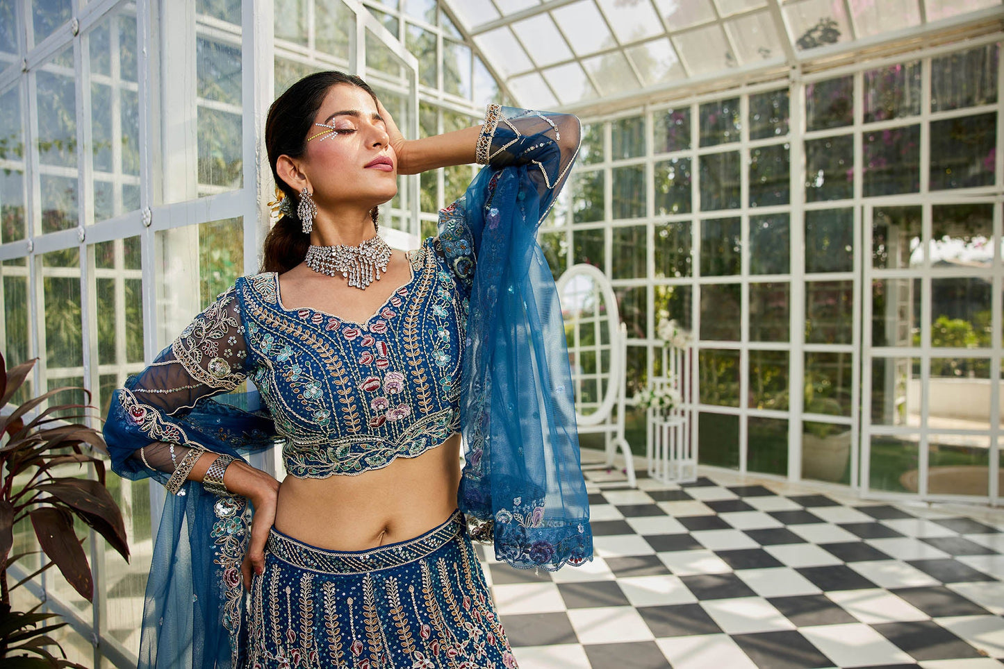 NavyBlue net and Coding & Zarkan embroidery Lehenga choli & Dupatta