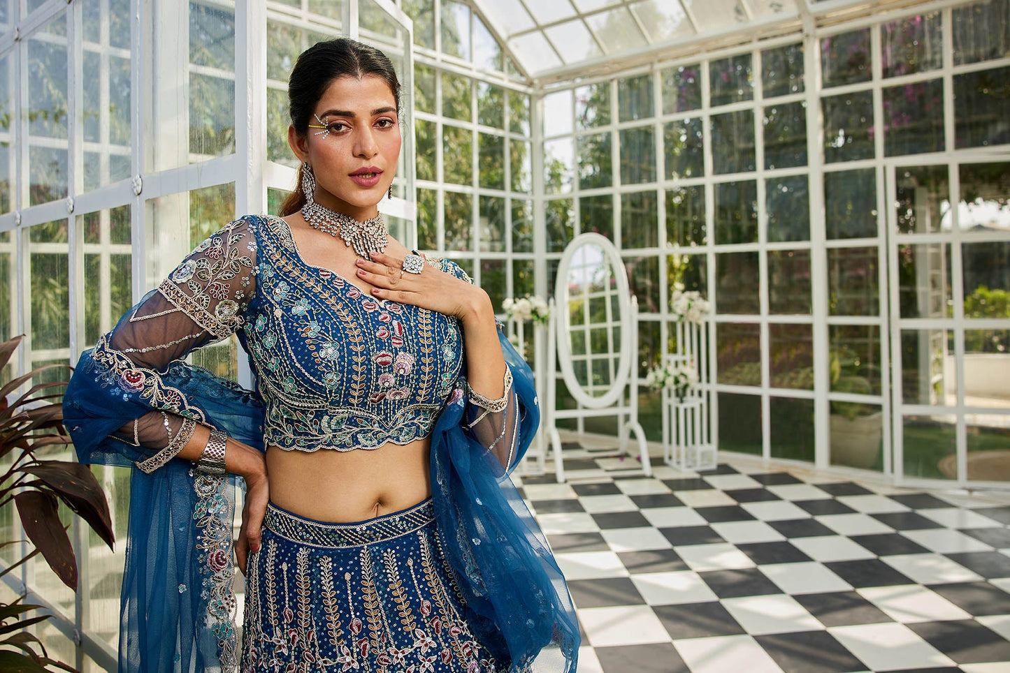 NavyBlue net and Coding & Zarkan embroidery Lehenga choli & Dupatta