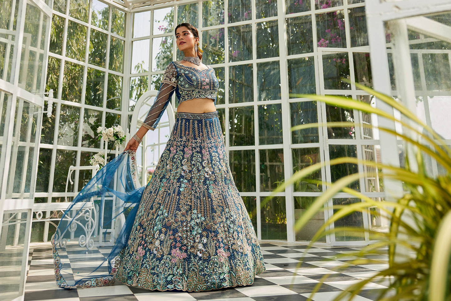 NavyBlue net and Coding & Zarkan embroidery Lehenga choli & Dupatta