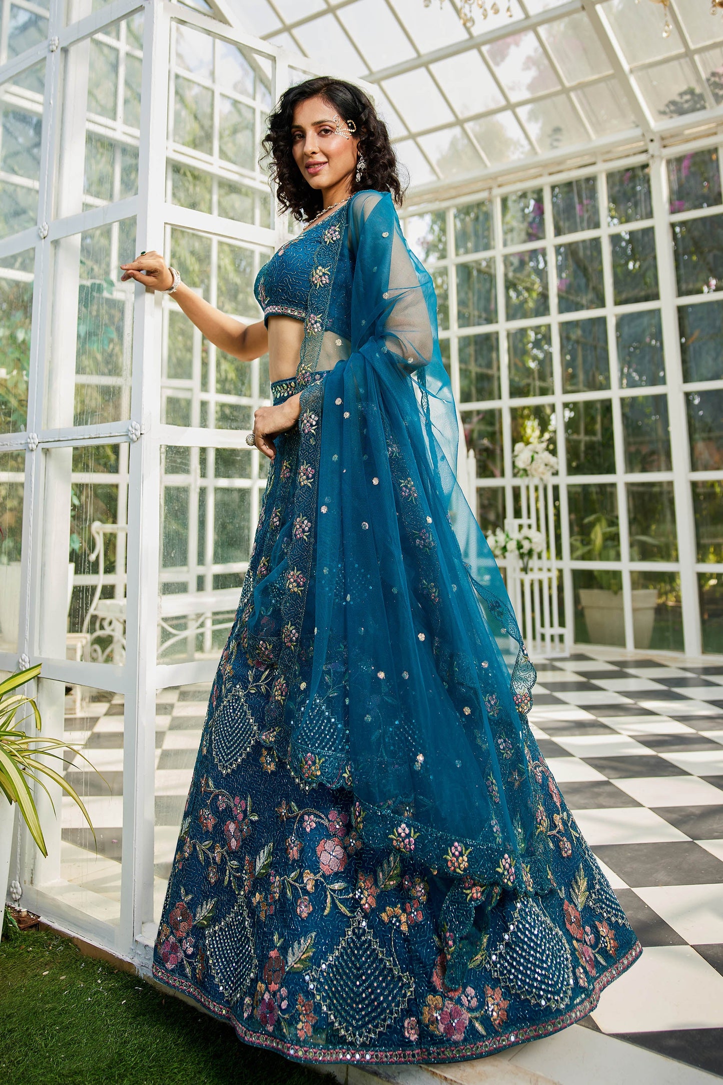 Navy Blue net with Coding & Zarkan embroidery Lehenga choli & Dupatta