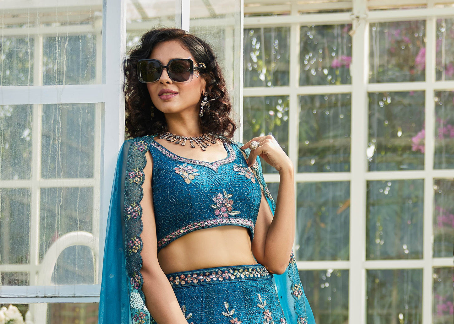 Navy Blue net with Coding & Zarkan embroidery Lehenga choli & Dupatta