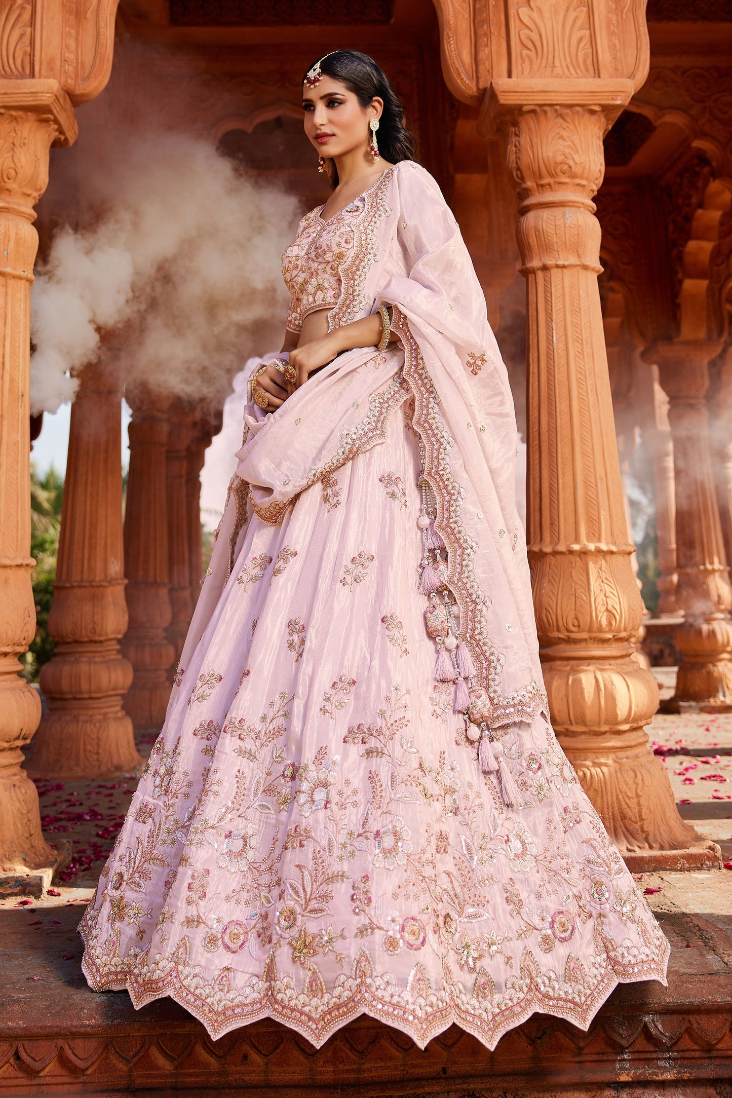 Coral Tissue Sequins embroidery Lehenga choli & Dupatta