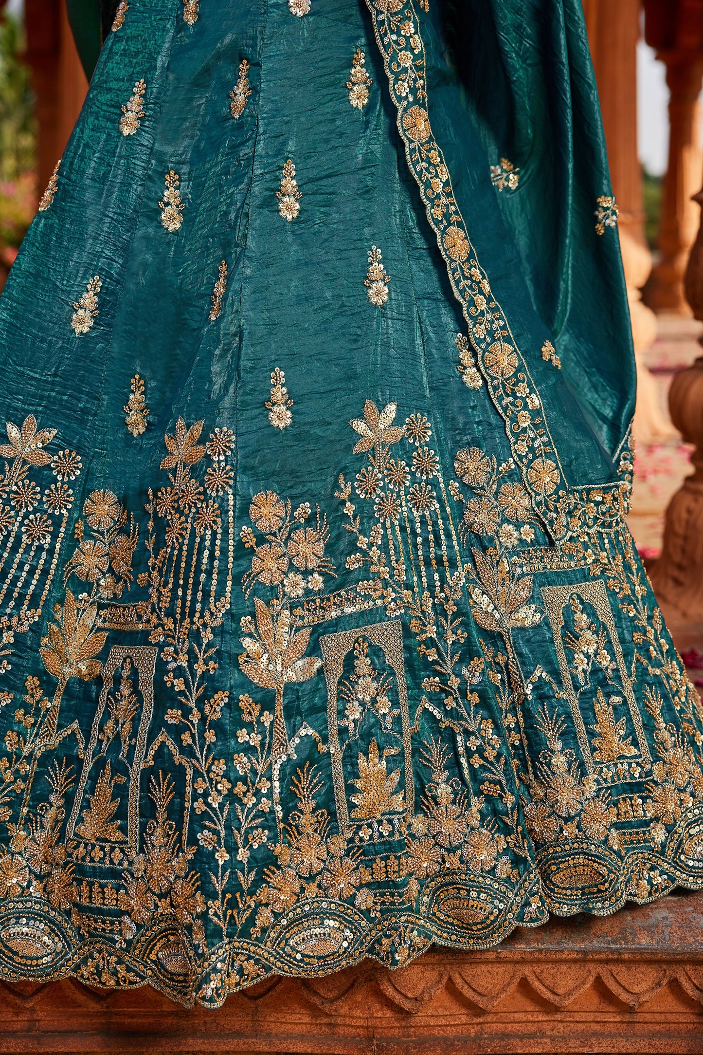 Teal Tissue Handwork cutdana embroidery Lehenga choli & Dupatta