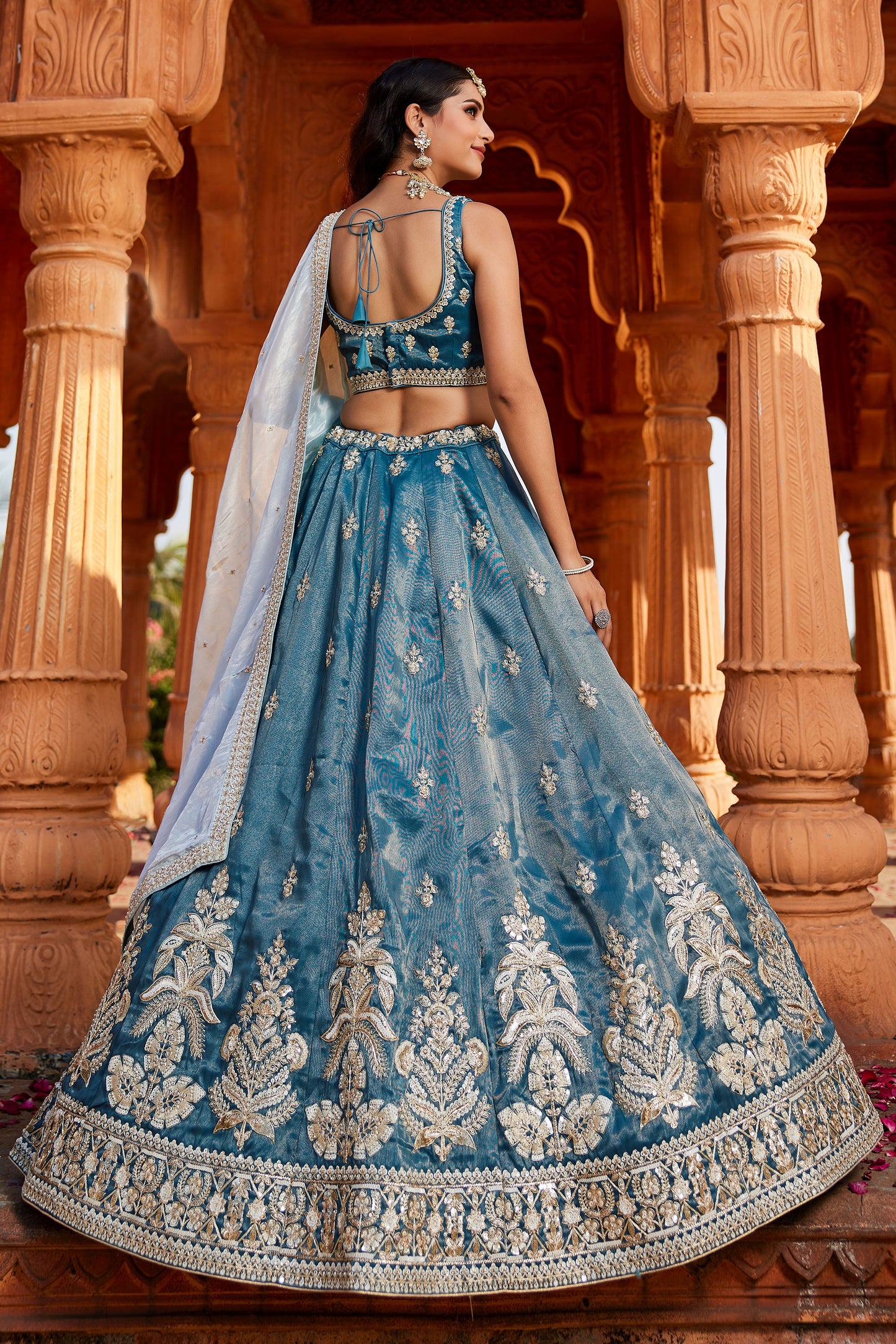 Blue Tissue Sequins embroidery Lehenga choli & Dupatta