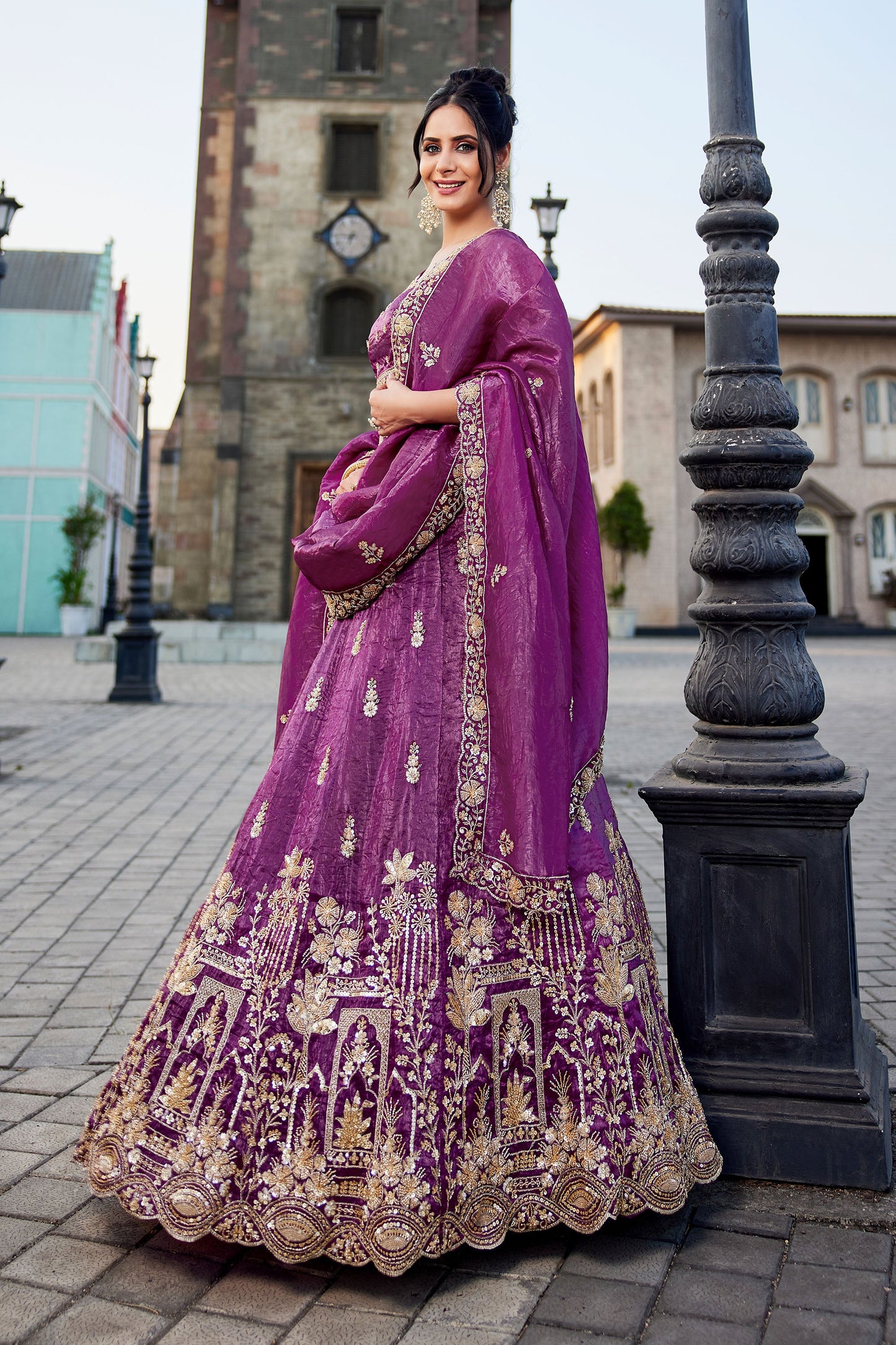Burgundy Tissue Handwork cutdana embroidery Lehenga choli & Dupatta