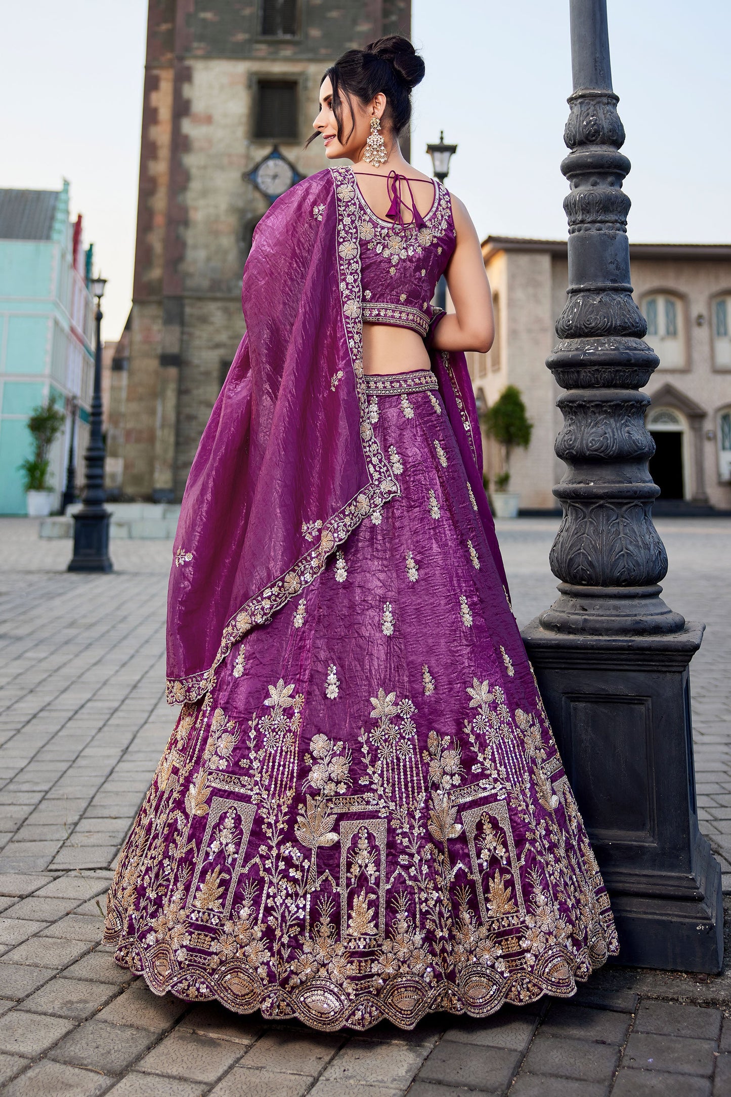 Burgundy Tissue Handwork cutdana embroidery Lehenga choli & Dupatta