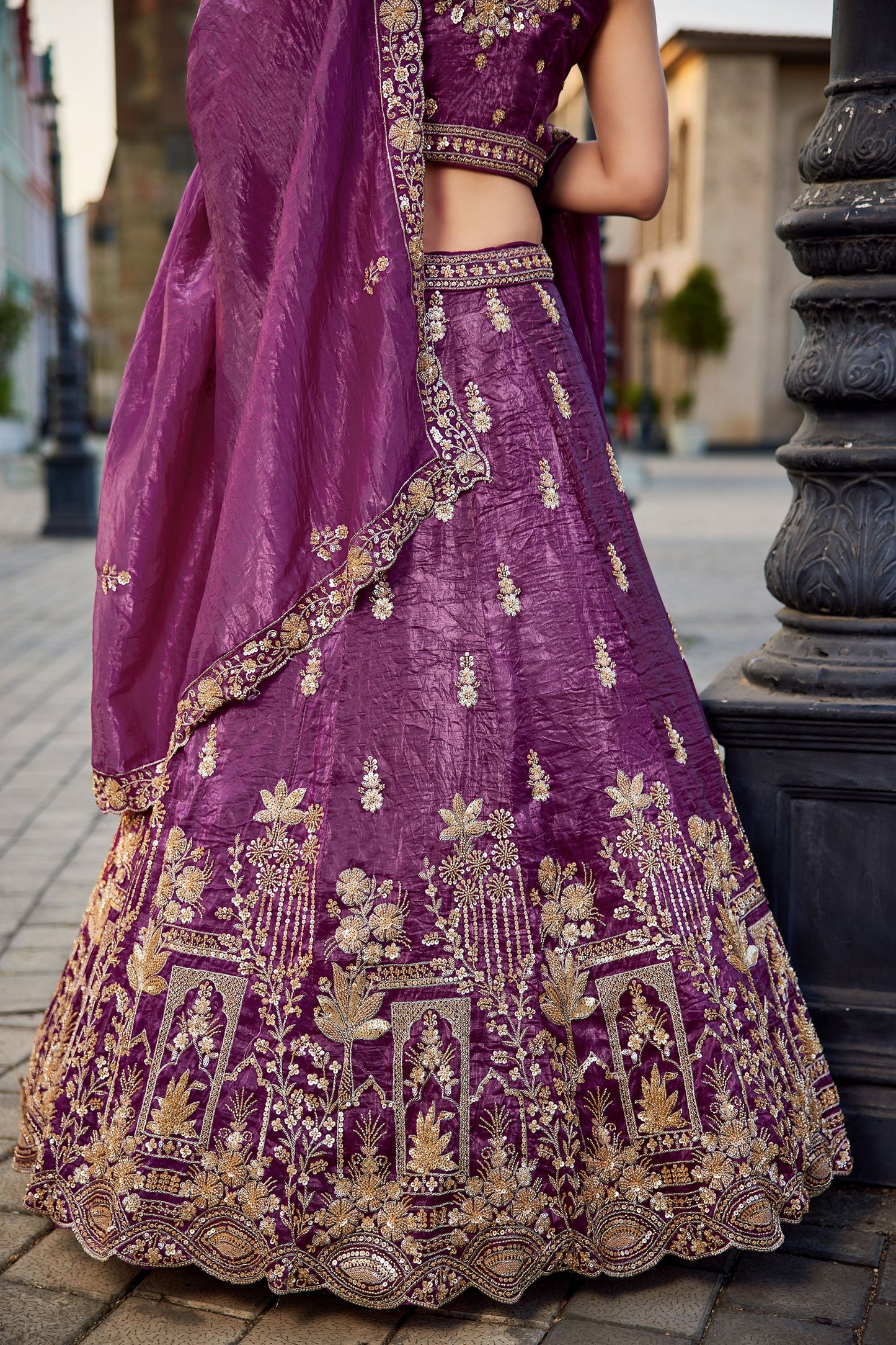 Burgundy Tissue Handwork cutdana embroidery Lehenga choli & Dupatta