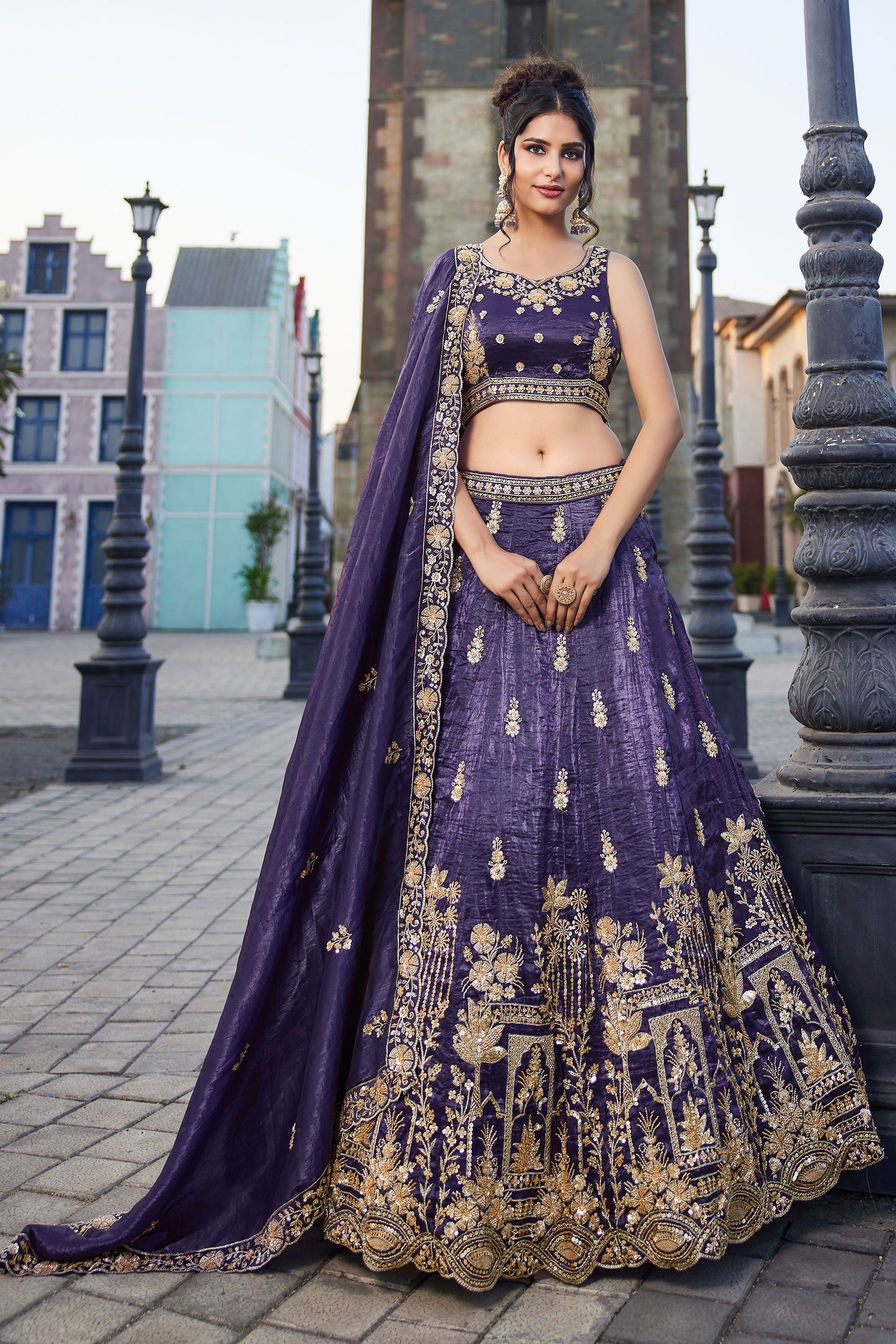 Purple Tissue Handwork cutdana embroidery Lehenga choli & Dupatta