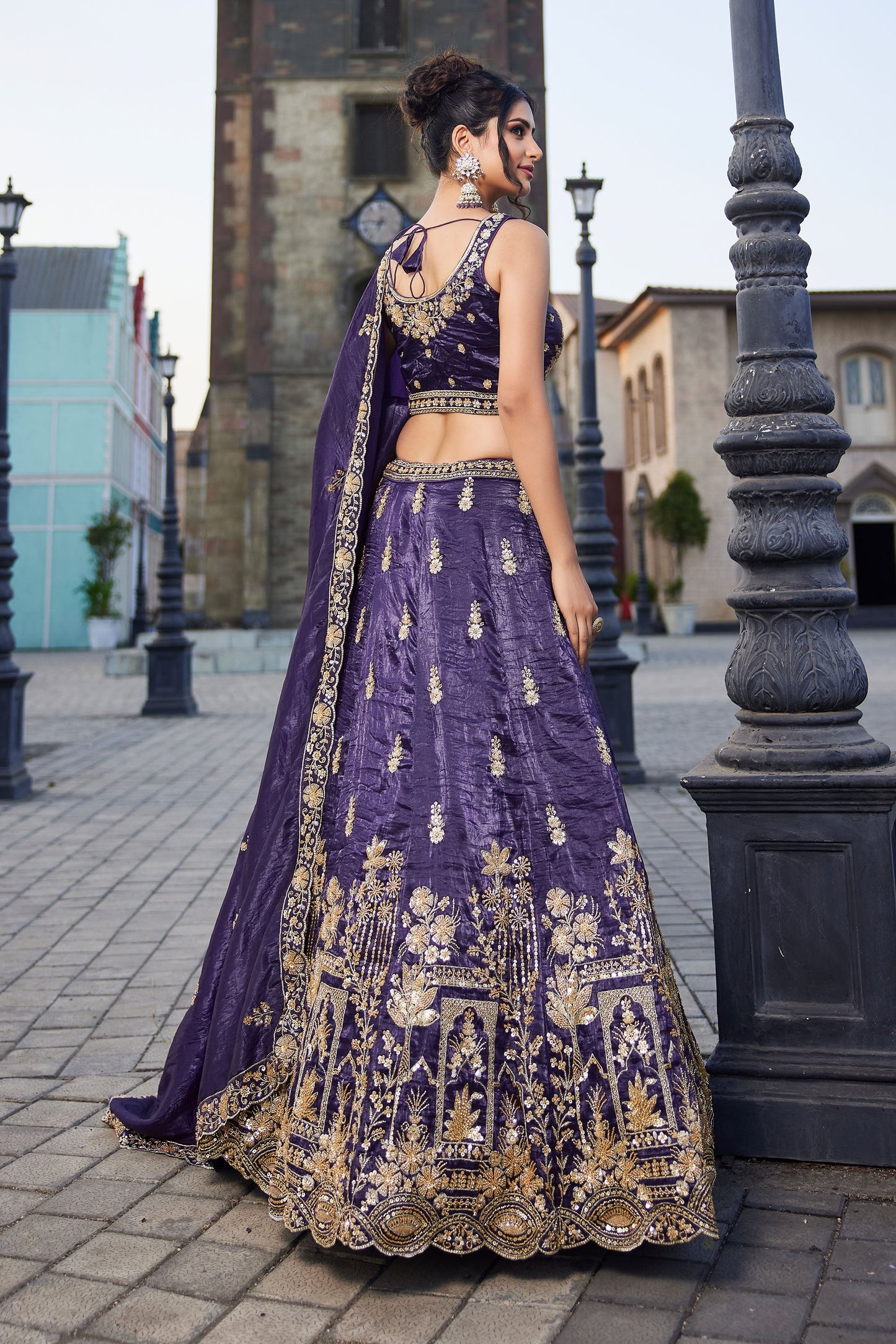 Purple Tissue Handwork cutdana embroidery Lehenga choli & Dupatta