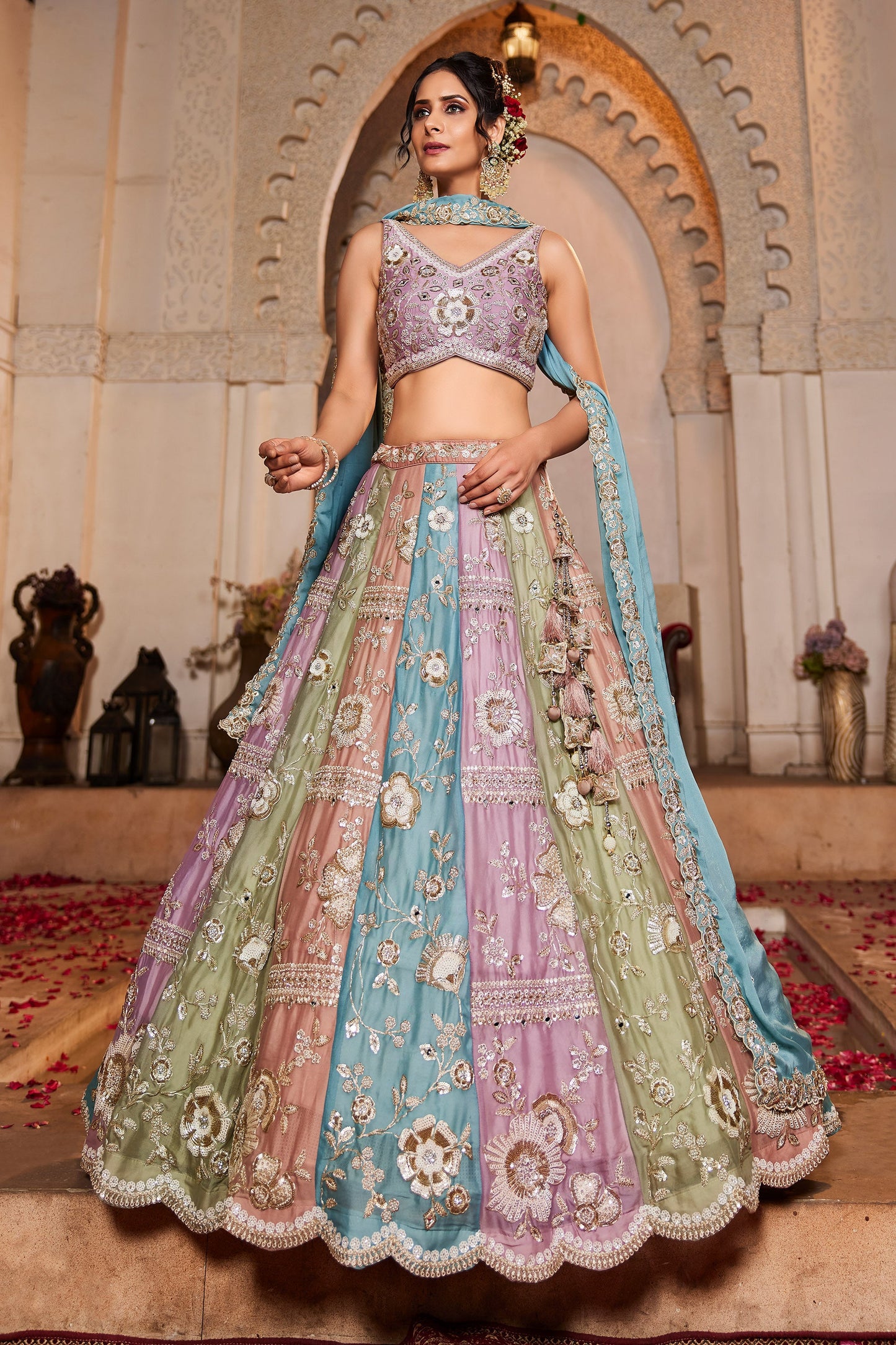 Multi colour Georgette Fabric Sequins embroidery Lehenga choli & Dupatta