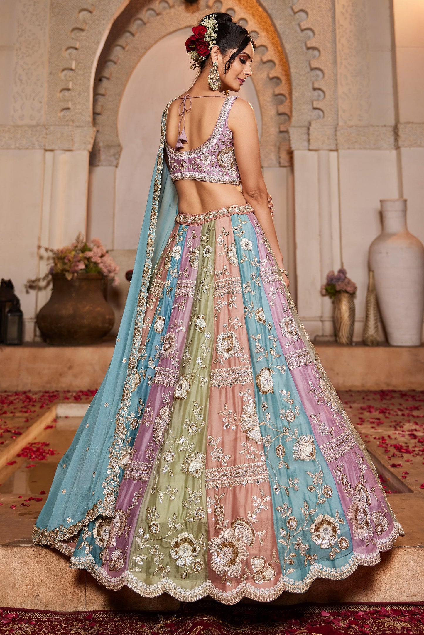 Multi colour Georgette Fabric Sequins embroidery Lehenga choli & Dupatta