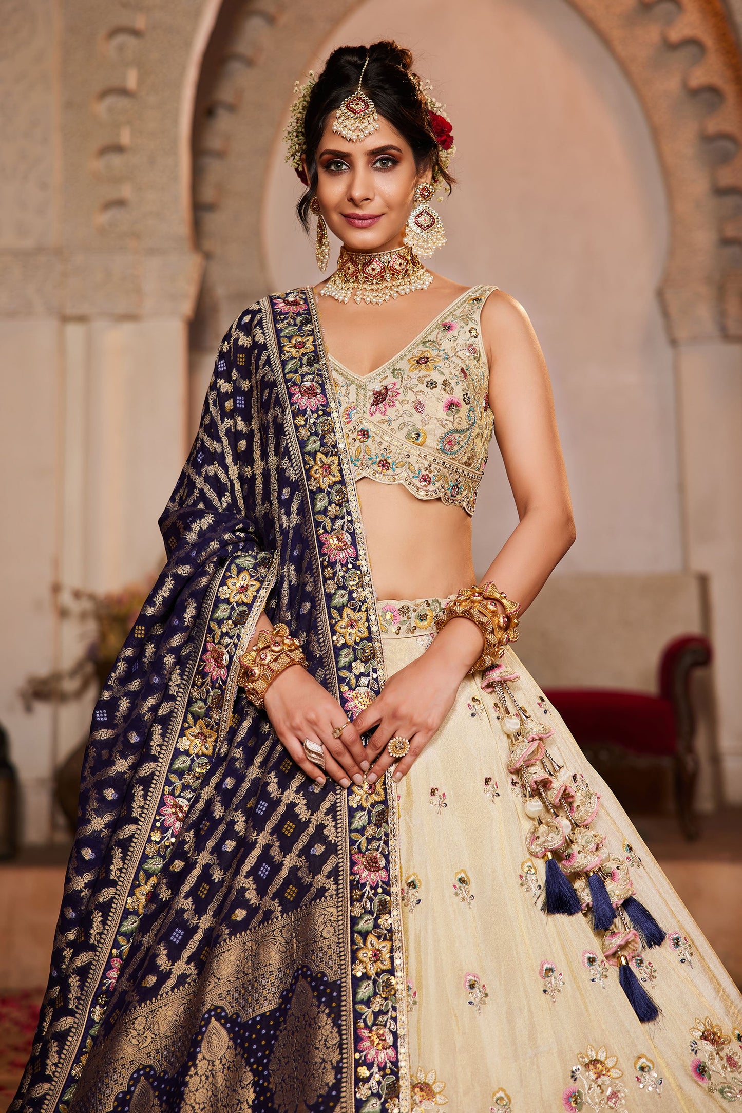 Navy Blue colour Tissue Sequins embroidery Lehenga choli & Dupatta