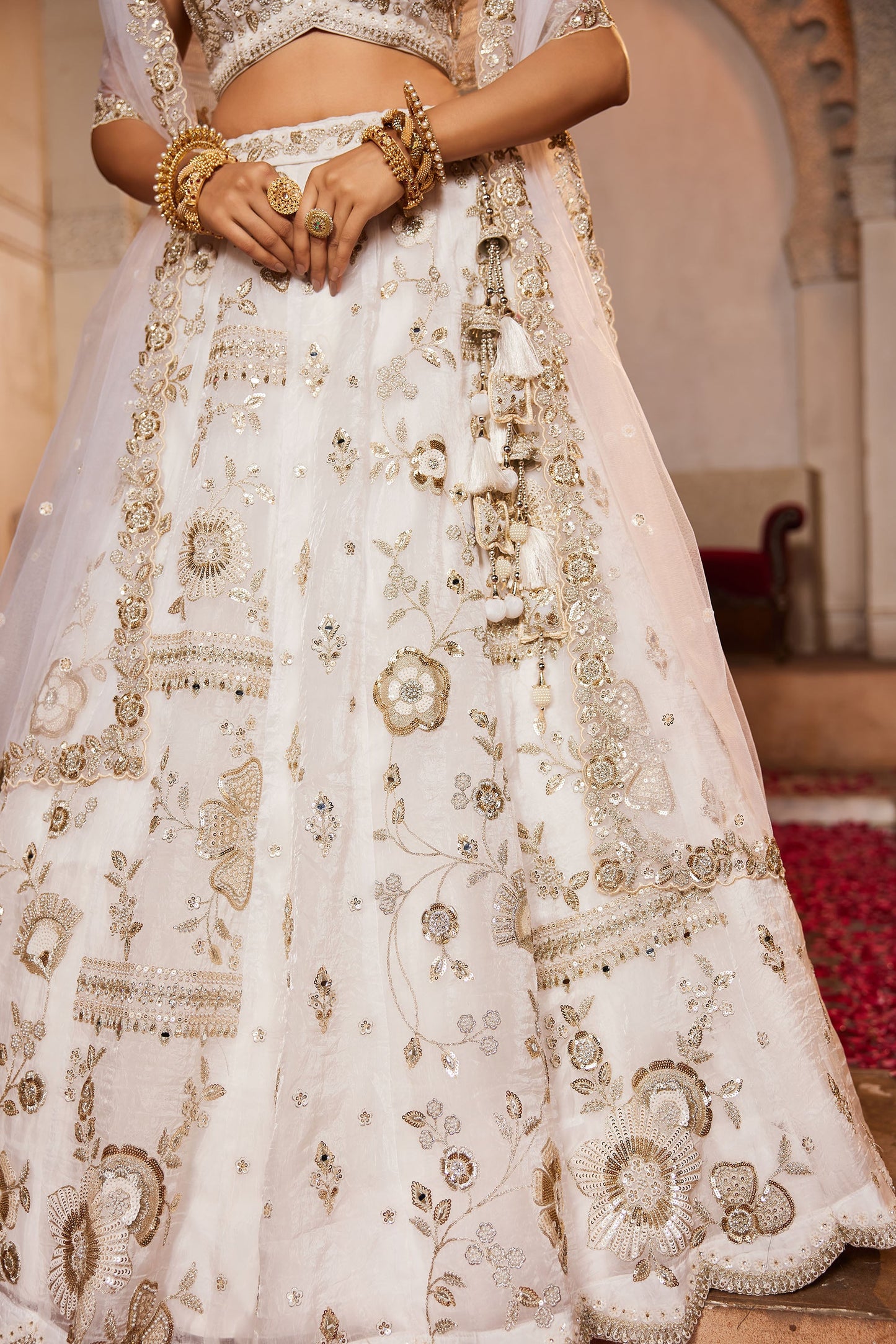Off White Tissue Fabric Sequins embroidery Lehenga choli & Dupatta
