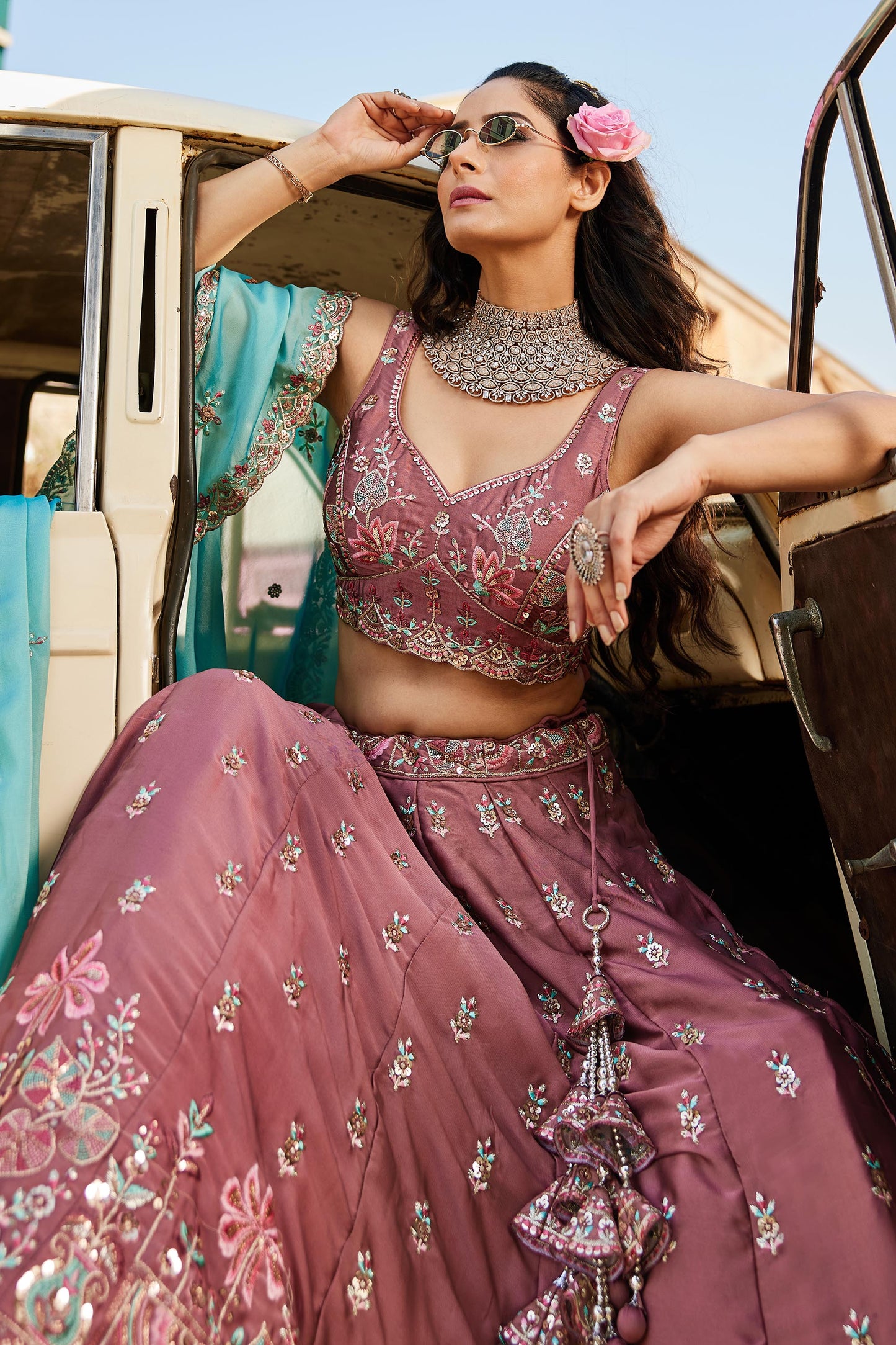 Rose gold Georgette Sequins embroidery Lehenga choli & Dupatta