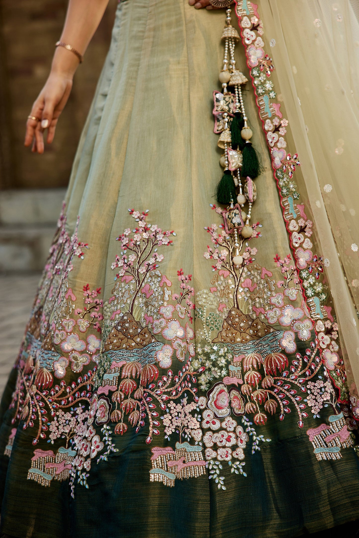 Green Net Sequins embroidery Lehenga choli & Dupatta