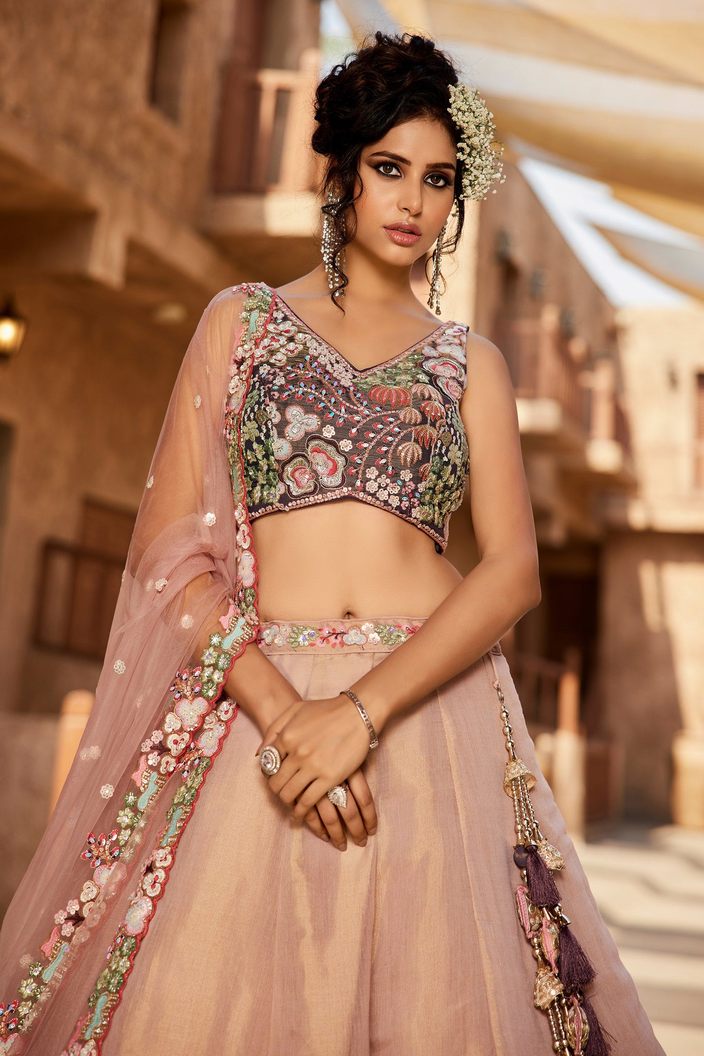 Purple Net Sequinse embroidery Lehenga choli & Dupatta