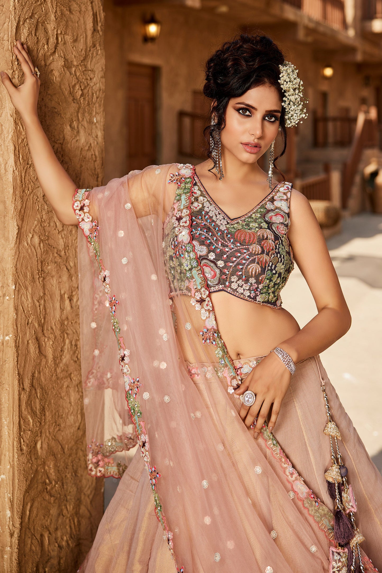 Purple Net Sequinse embroidery Lehenga choli & Dupatta