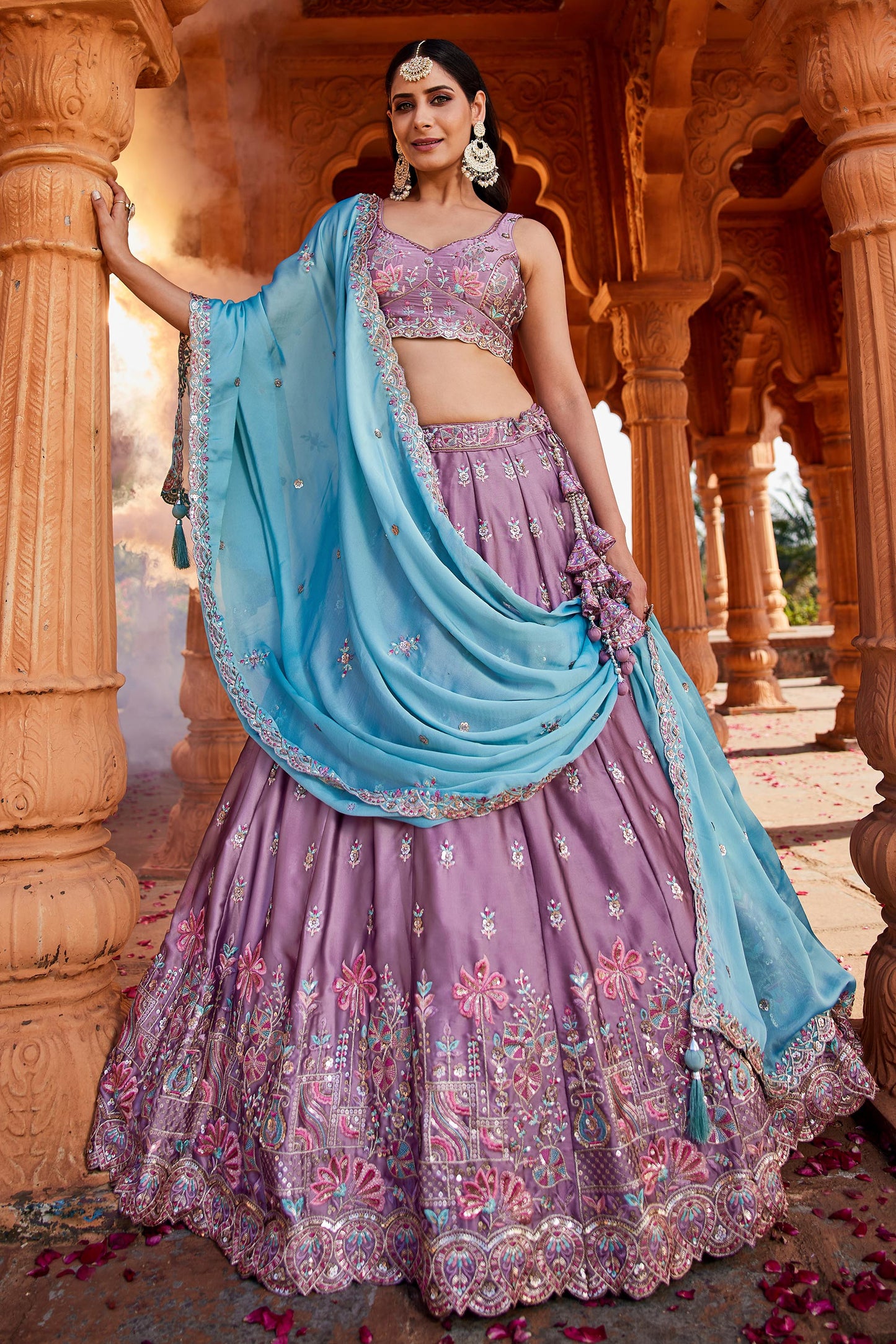 Lavender Georgette Sequins embroidery Lehenga choli & Dupatta