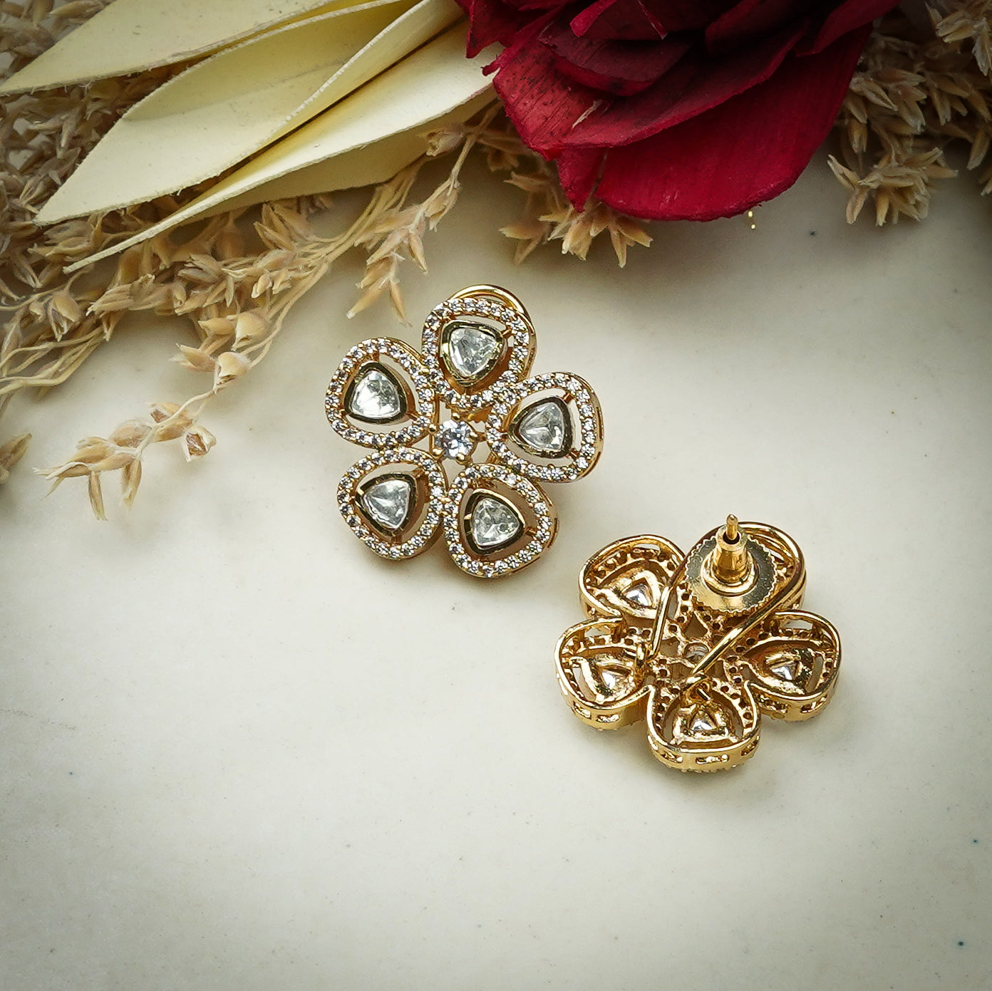Zevar Club 12K Gold Plated Star Shaped Moissanite Studs Earrings
