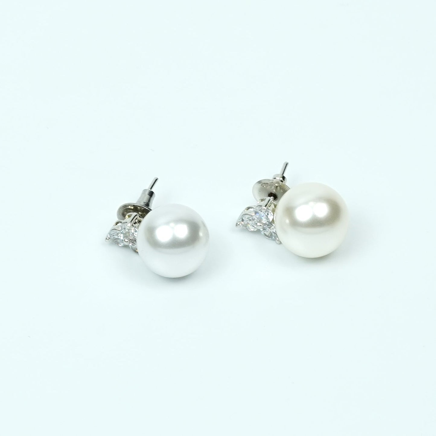 Zevar Club Rhodium-Plated Handcrafted Cubic Zirconia & White Pearl Stud Earrings