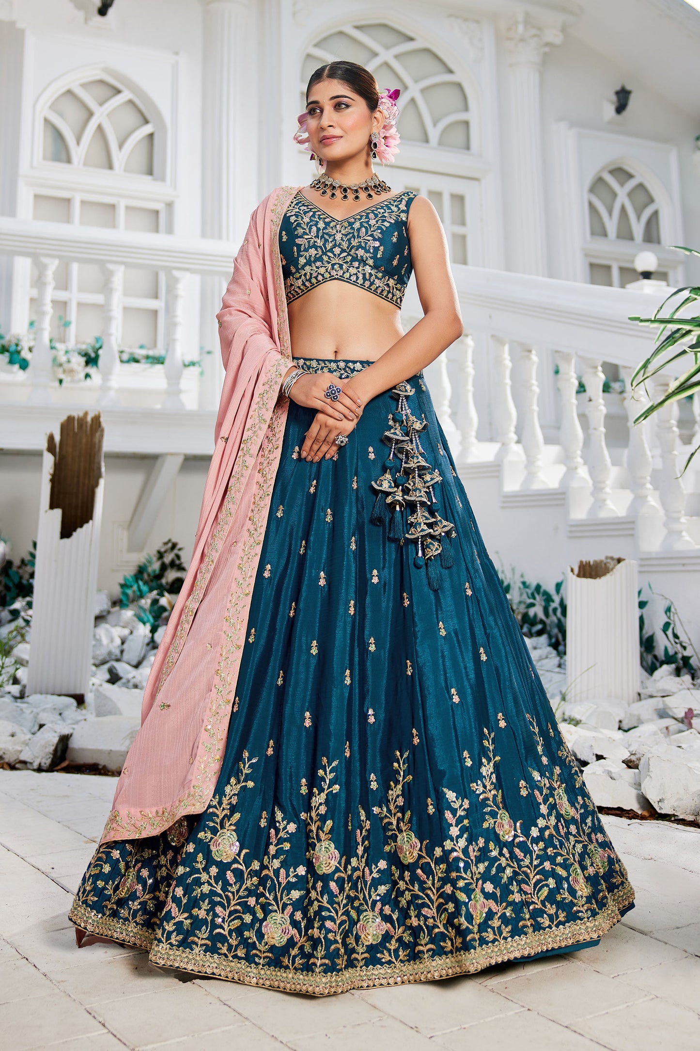 Navy blue colour Chiffon Sequins embroidery Lehenga choli & Dupatta