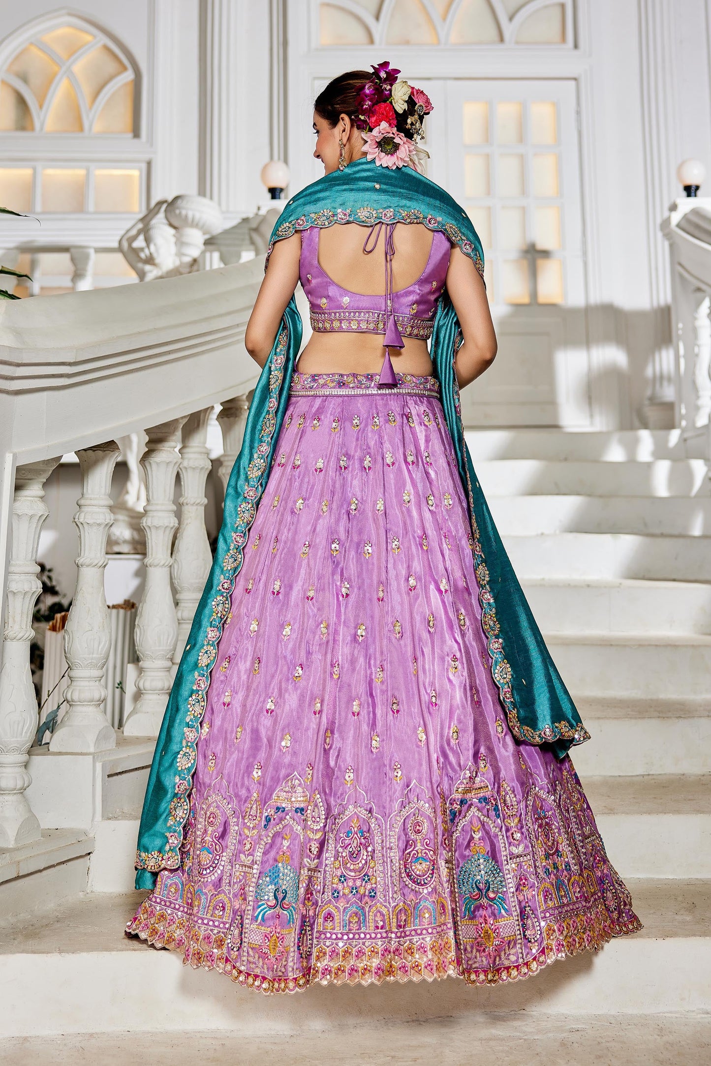 Lavender colour Tissue Sequinse embroidery Lehenga choli & Dupatta