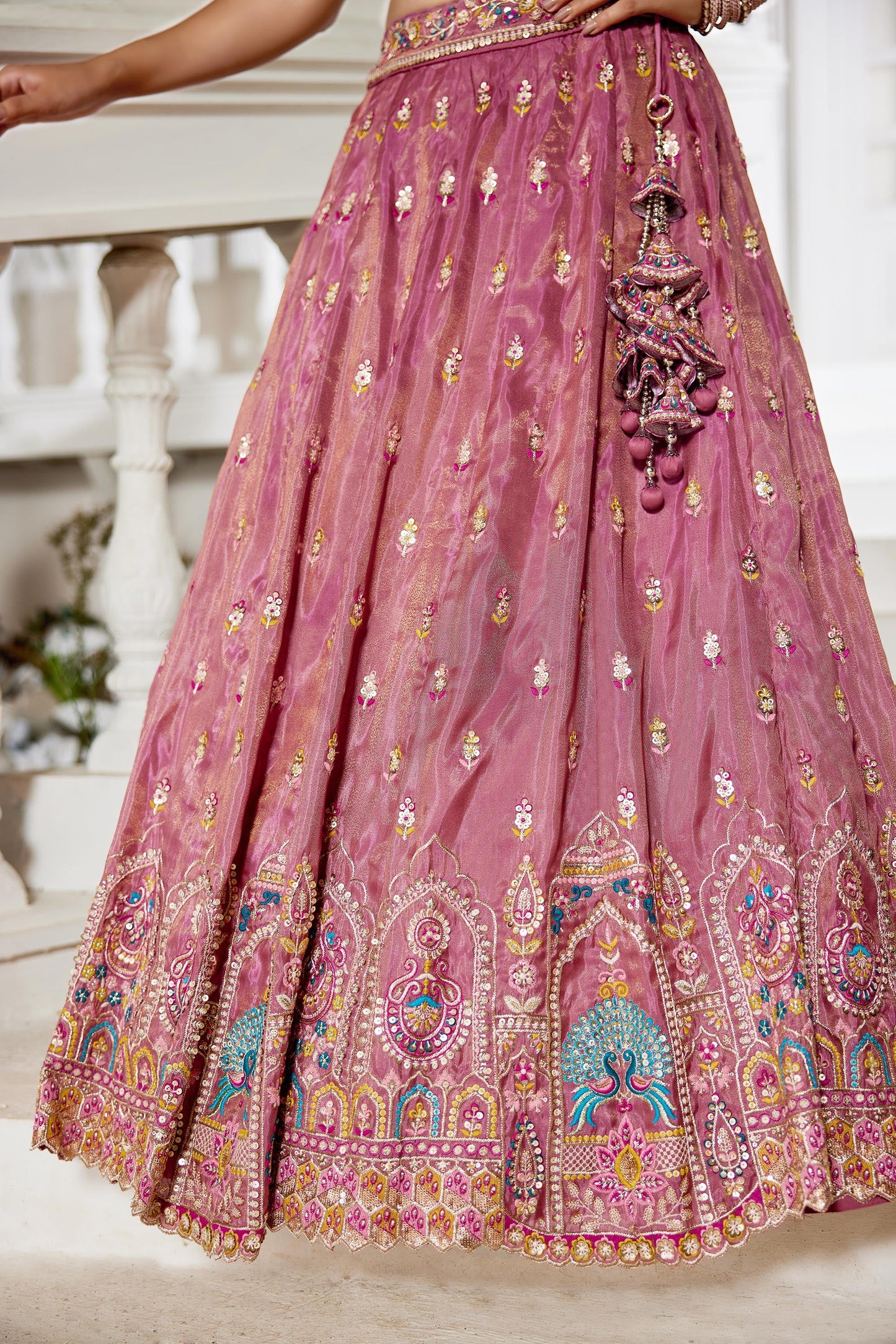 Pink colour Tissue Sequinse embroidery Lehenga choli & Dupatta